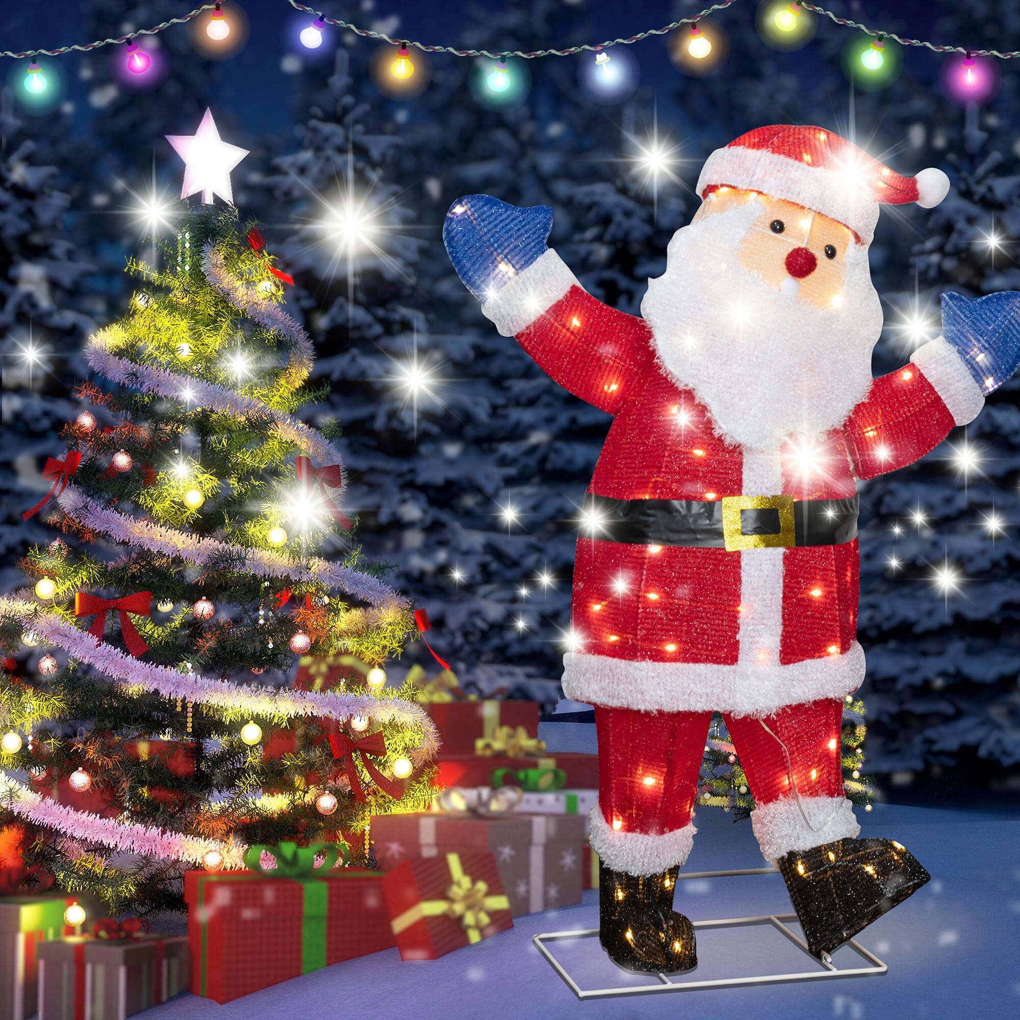 Shintenchi 3ft Lighted Christmas Santa Claus, Outdoor Pop-up Holiday Decoration with 80 LED Lights, 3D Pre-Lit Light-Up Decor fo