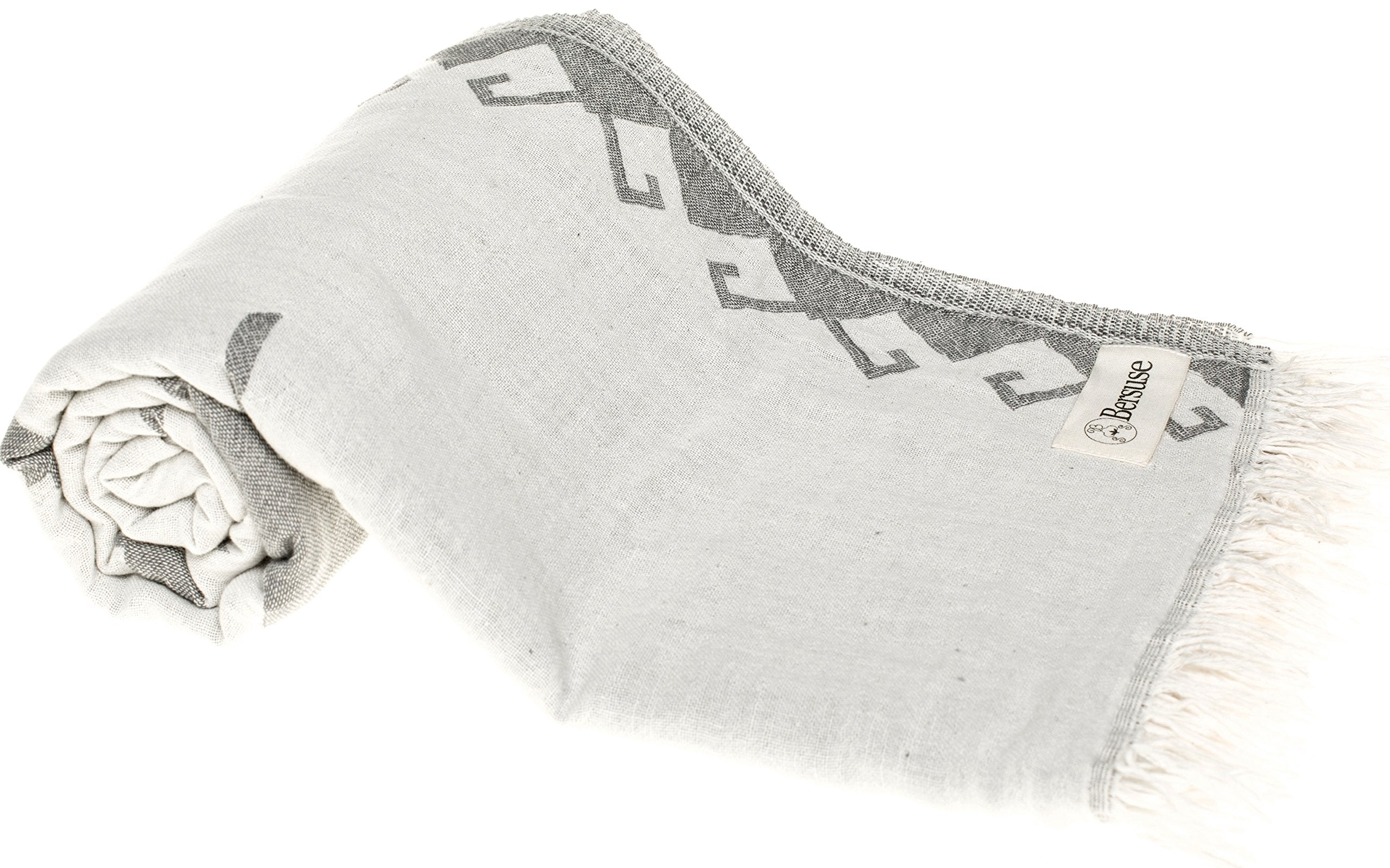 Bersuse 100% Cotton Oaxaca Turkish Towel Beach Towel Bath Towel Dual Layer Peshtemal Beach Blanket Beach Essentials - 37X70 Inch