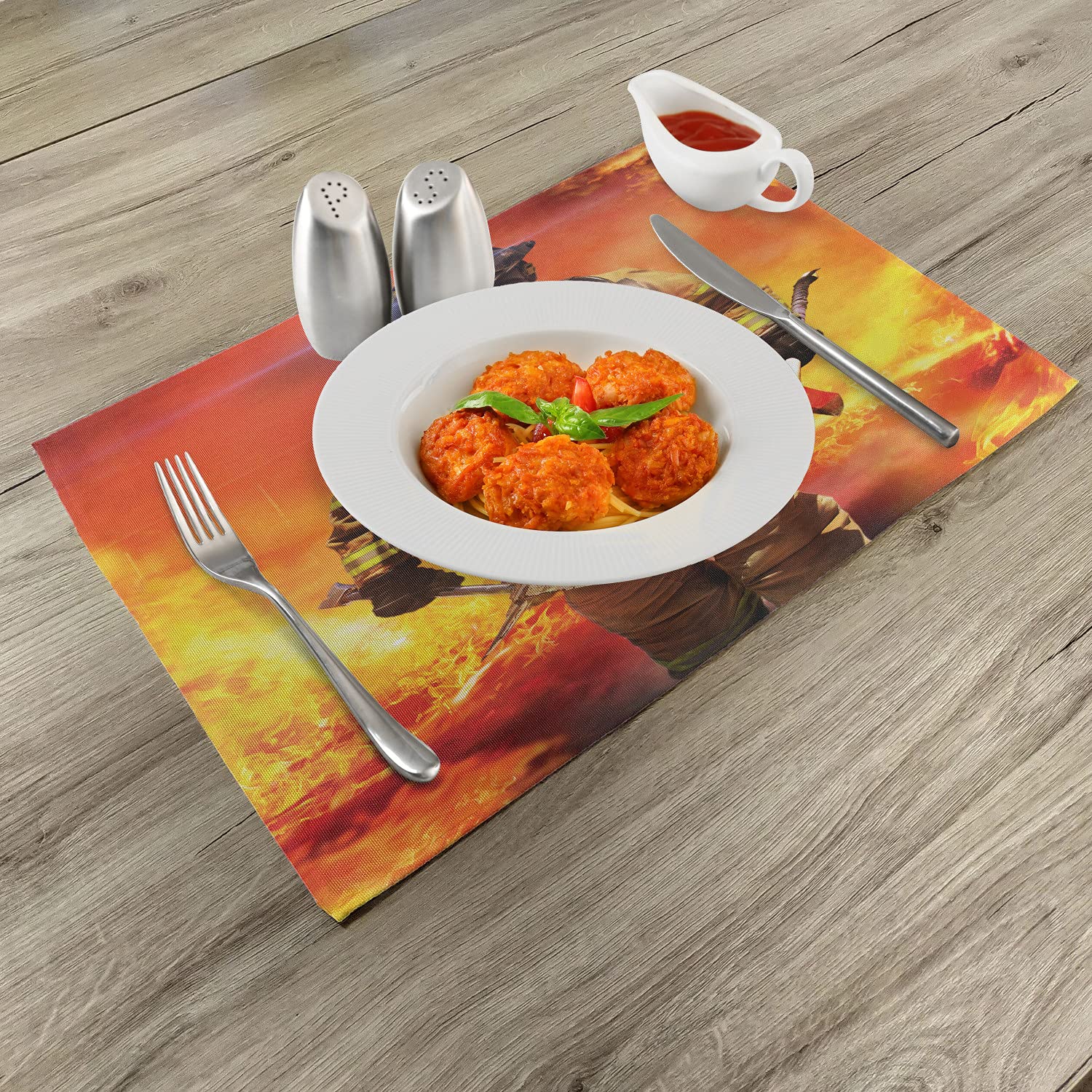 Lunarable Service Place Mats Set Of 4, Man In A Building On Searching For Survivors Emergency Services Illustration, Washable Fa