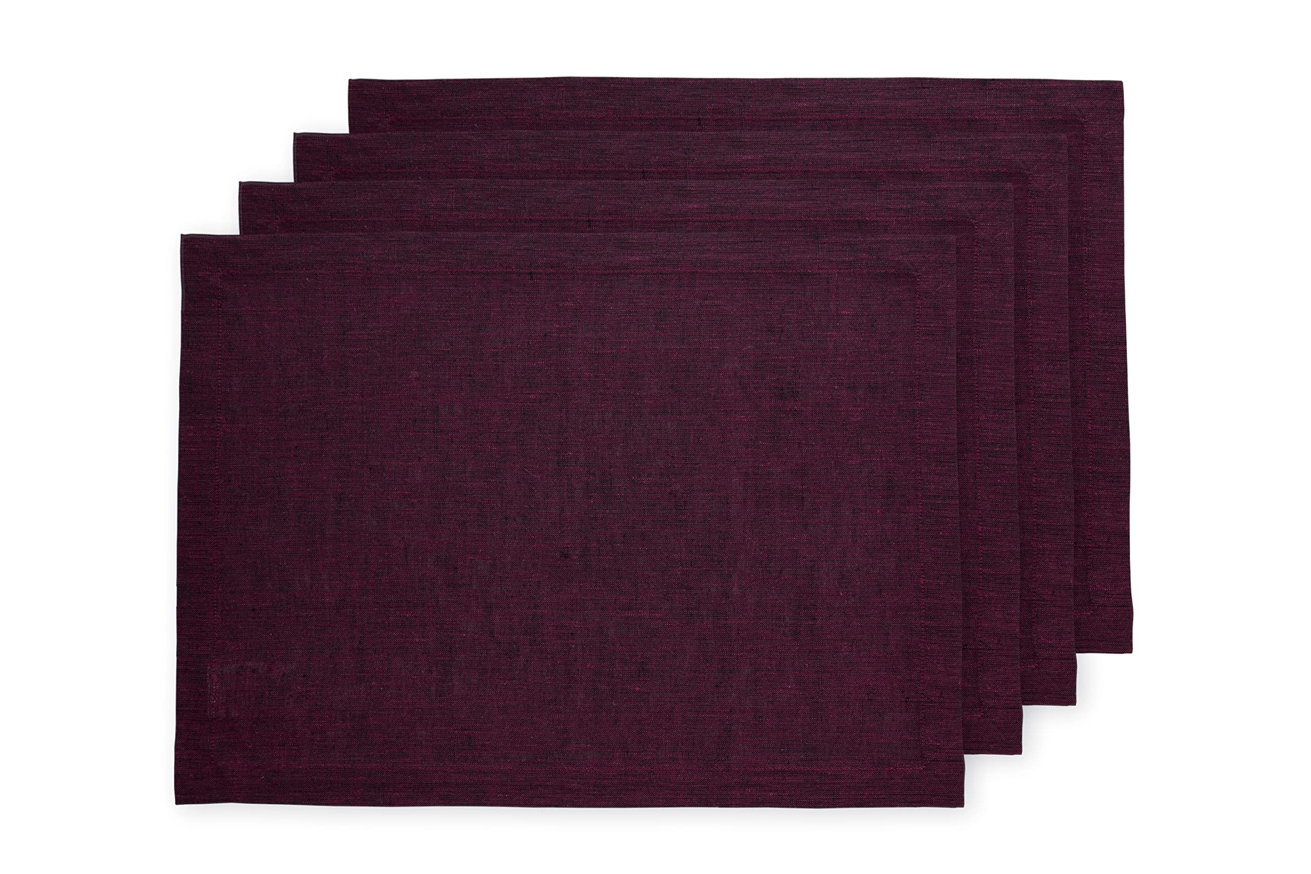 Solino Home Linen Placemats 19'' L X 14'' W Inch - 100% Pure Linen Chambray Burgundy Cloth Placemats Set Of 4 - Athena, Washable
