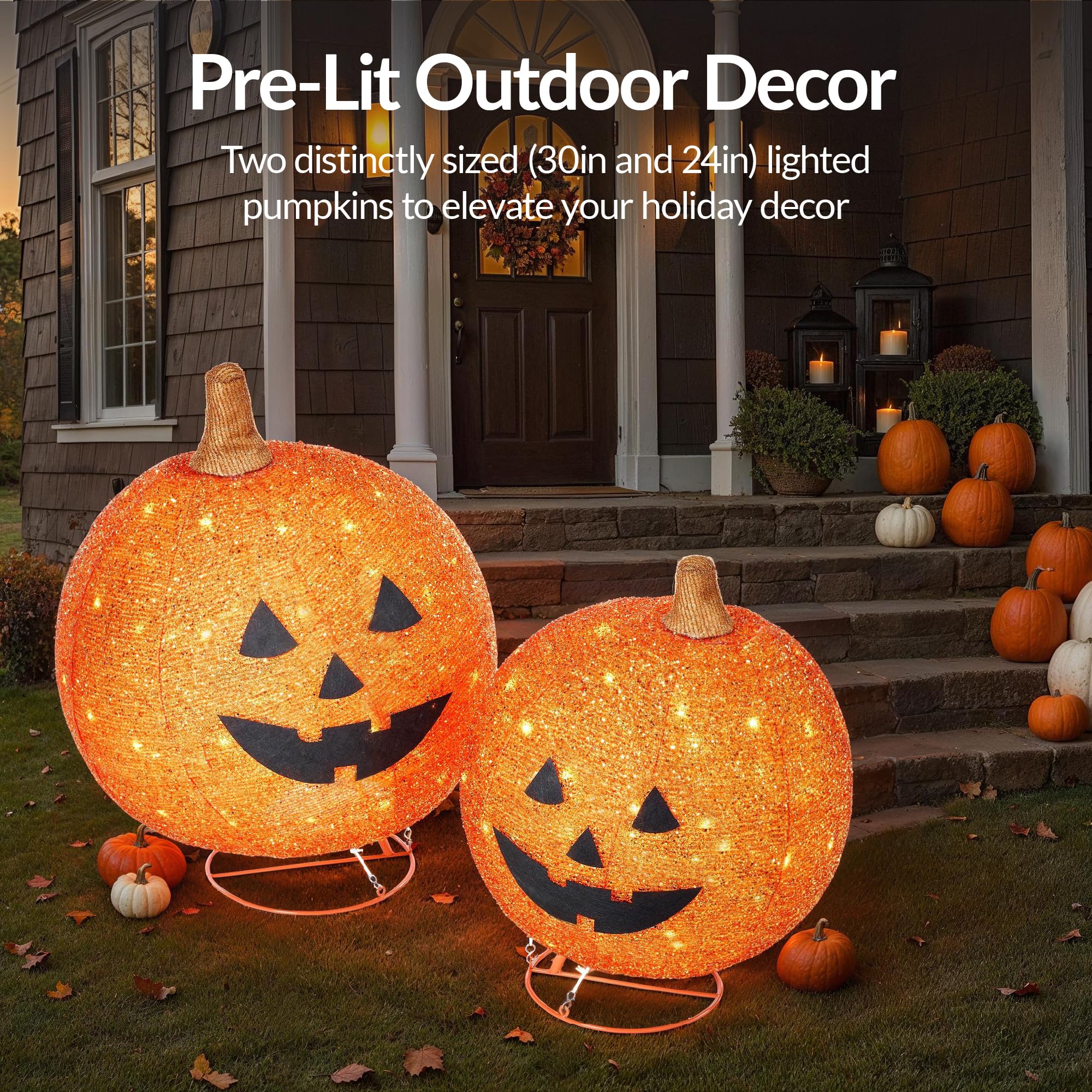 Best Choice Products 2pc Lighted Pop-Up Outdoor Halloween Pumpkin Set with Removeable Face, Fall Harvest Holiday Ball Decoration