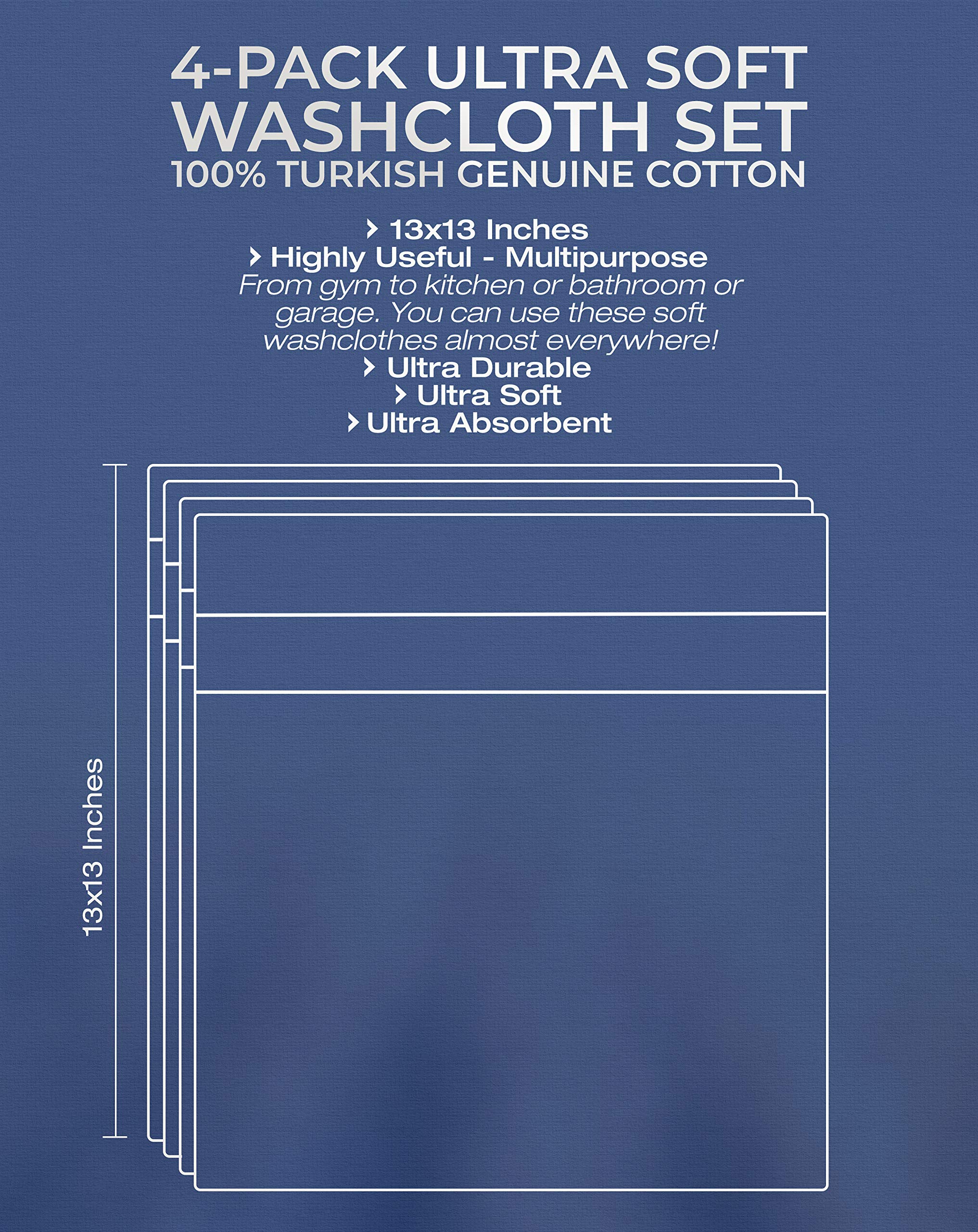 American Veteran Towel  Washcloths for Bathroom  4 Piece Washcloth Set  13 inch 100% Turkish Cotton Towels  Soft Absorbent Small Washrags for Bathroom and Kitchen  Yellow Washcloths
