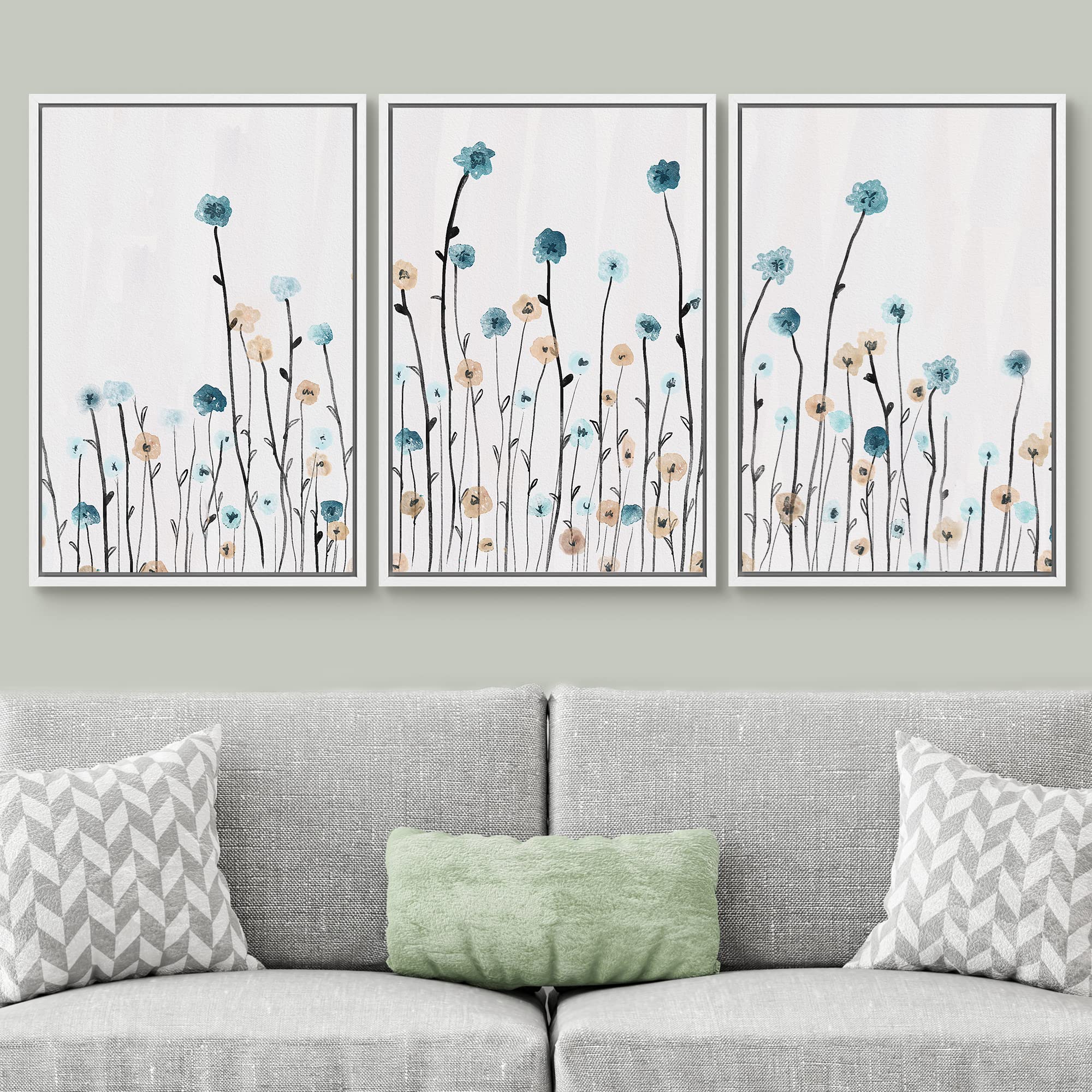 Signwin 3 Piece Framed Canvas Wall Art Flower Canvas Prints Home Artwork Decoration For Living Room,Bedroom - 16''X24''X3 White