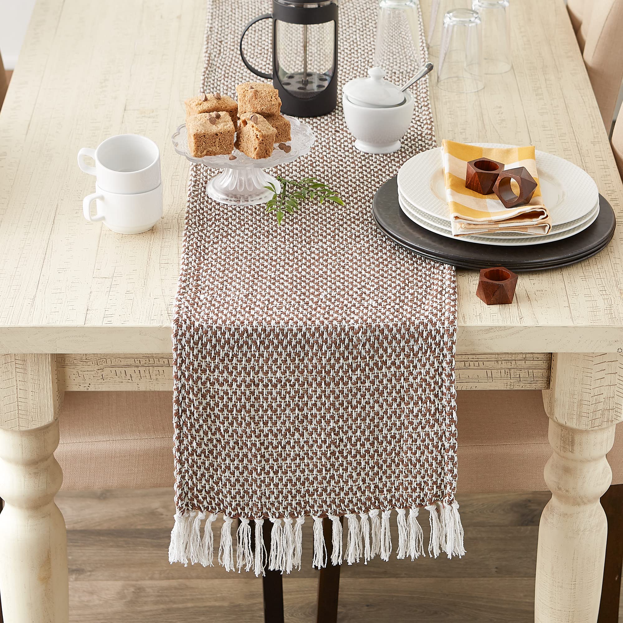 Dii Woven Basics Collection 100% Cotton Knit Table Runner, 15X72, Bark Brown