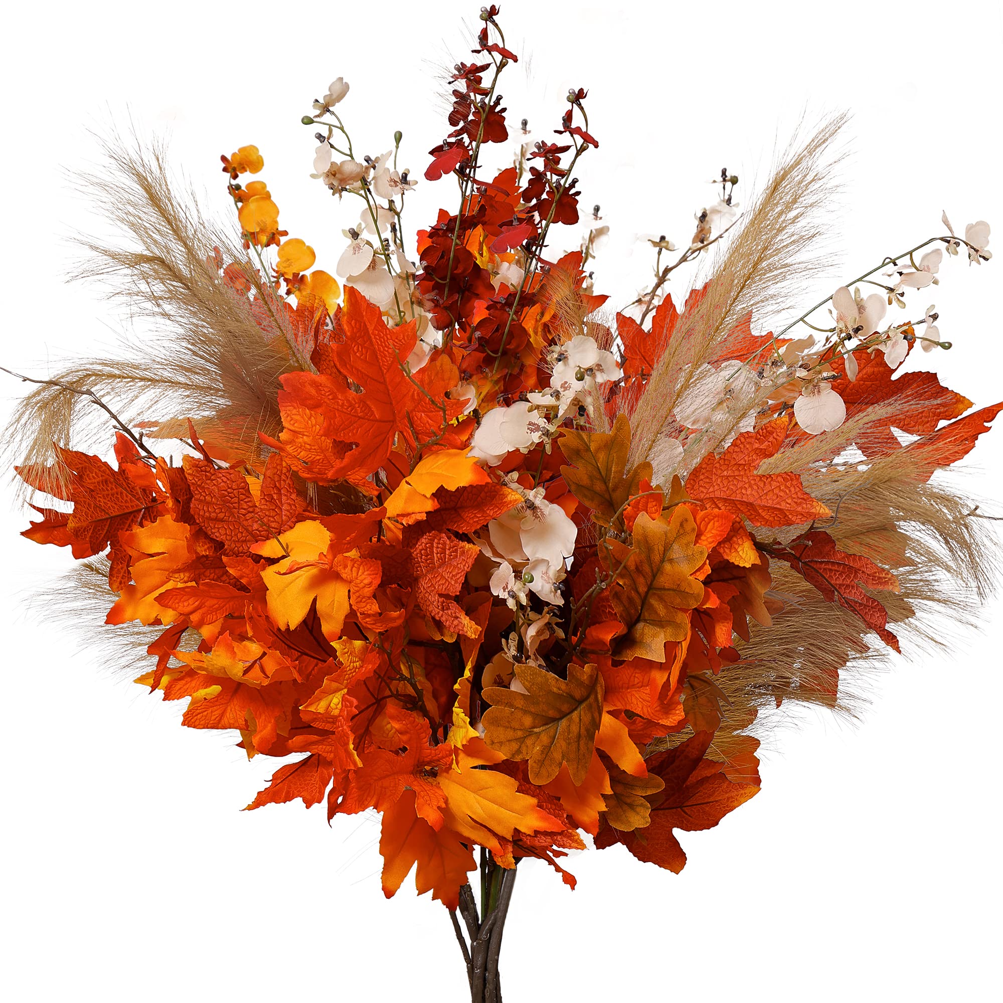 MISSPIN Thanksgiving Decorations - 9Pcs Fall Decor Artificial Flowers Orchid Maple Leaves Stems Set Fall Stems Faux Reed Maple L