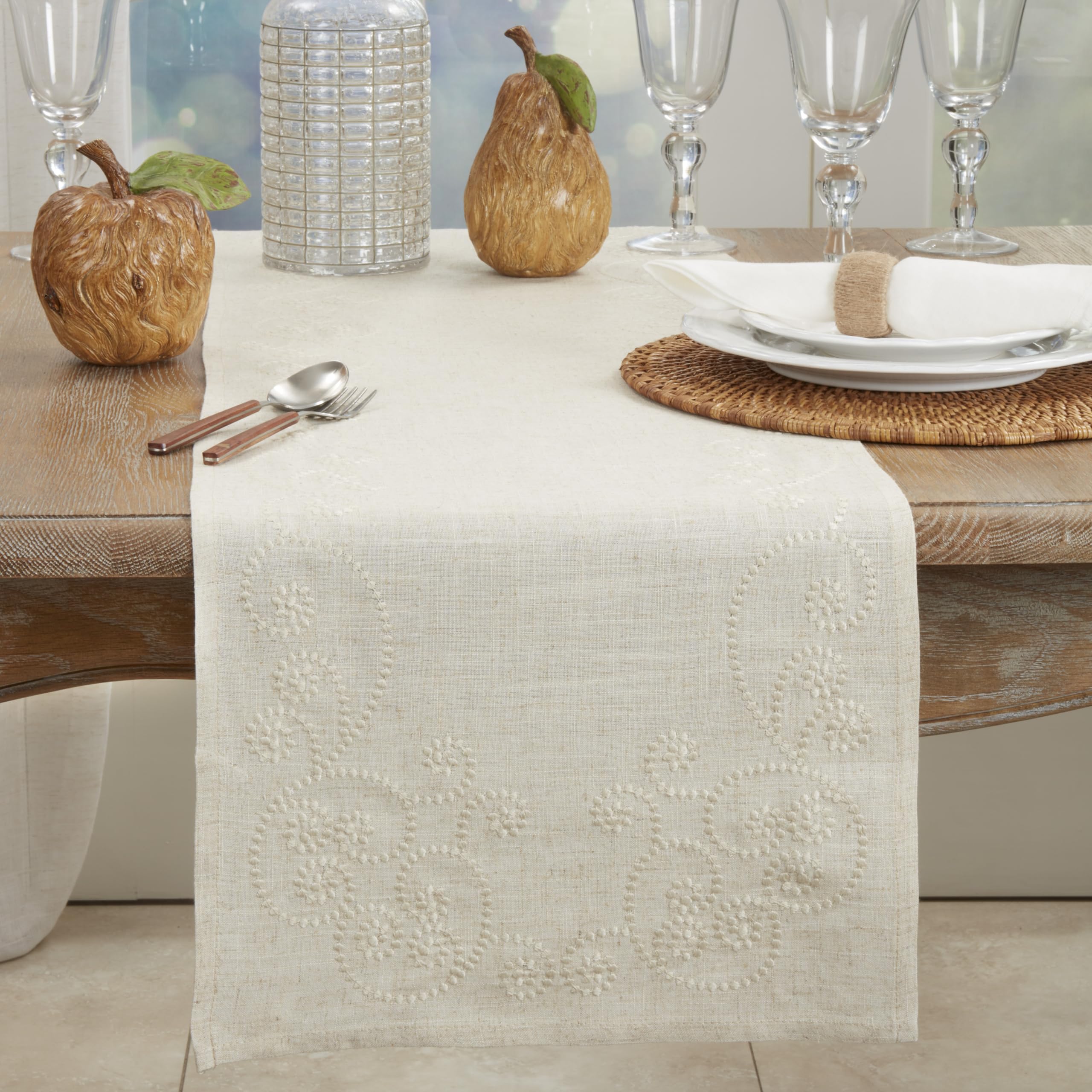 Saro Lifestyle Embroidered Swirl Design Linen Blend Napkin - Set Of 4/001.N20S, 20'', Natural