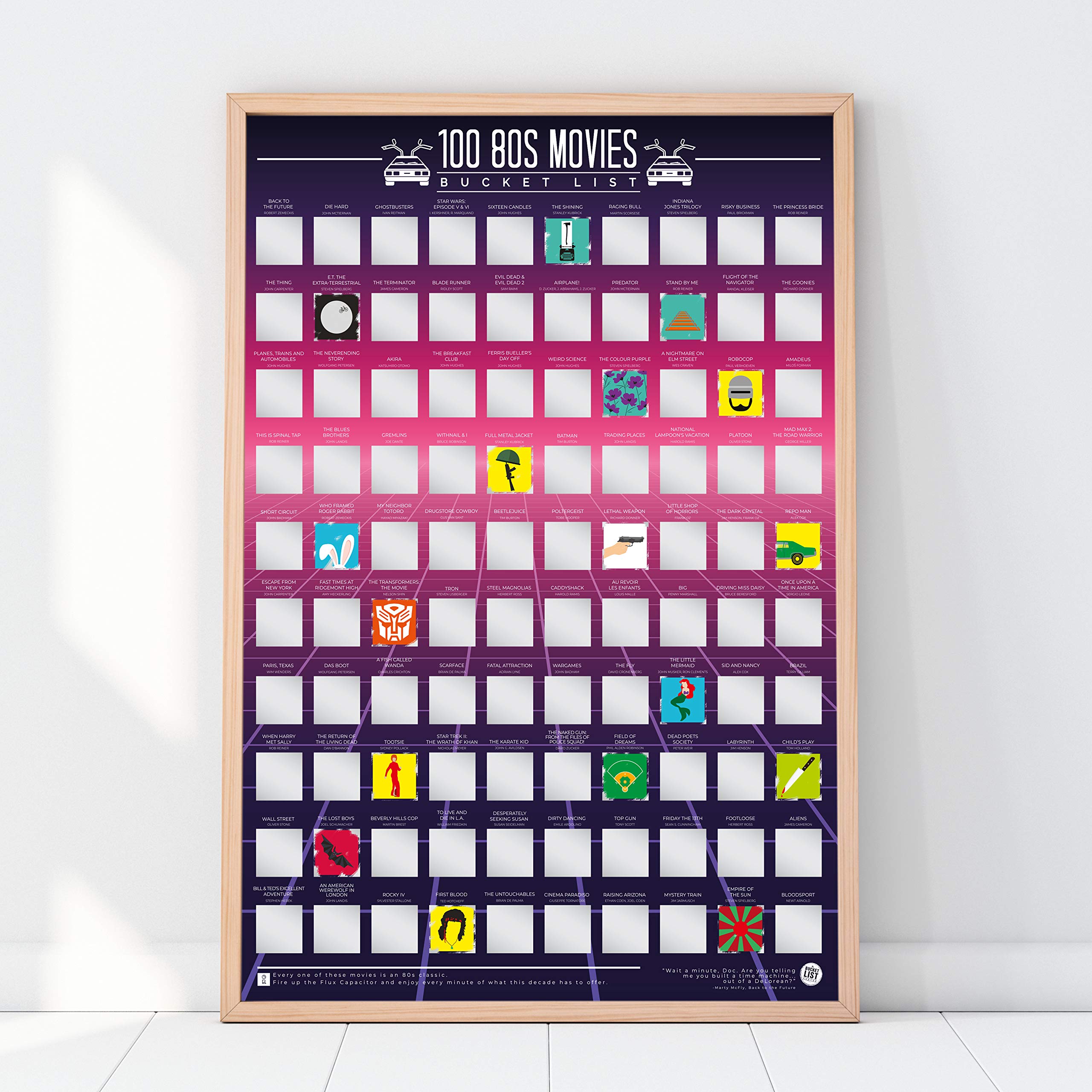 Gift Republic 80'S Movies Scratch Off Poster 100 Iconic 80S Films Bucket List Poster Cinema Wall Art Retro Film Fans Birthday Ch