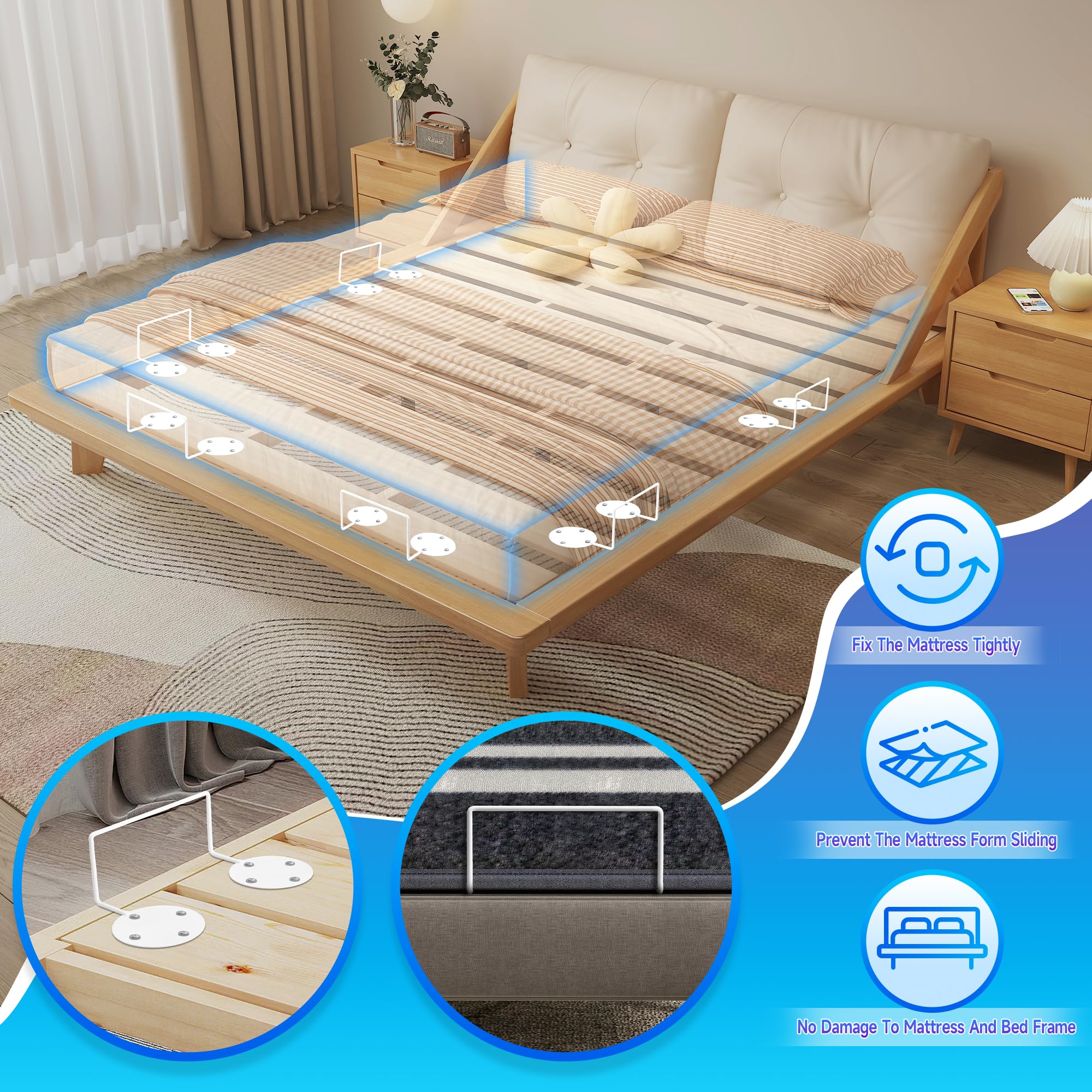 Mattress Retainer Bar For Adjustable Bed Keep Mattress Stopper From Sliding, Wider Taller Non Slip Mattress Gripper, Mattress Ga