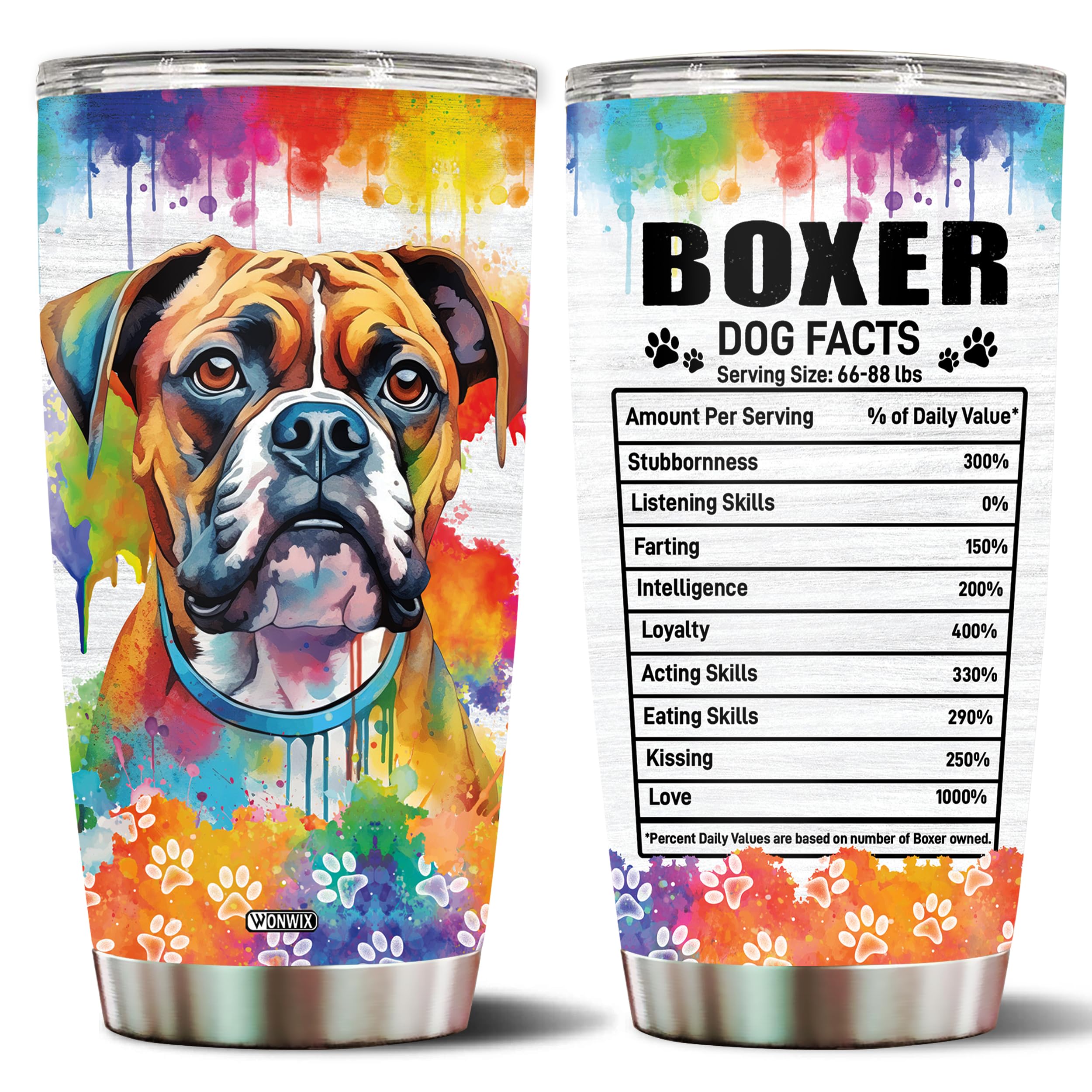 WONWIX Gifts for Boxer Lovers 20 Oz Stainless Steel Tumbler Travel Coffee Mug Birthday Christmas New Year Thanksgiving Easter Gi