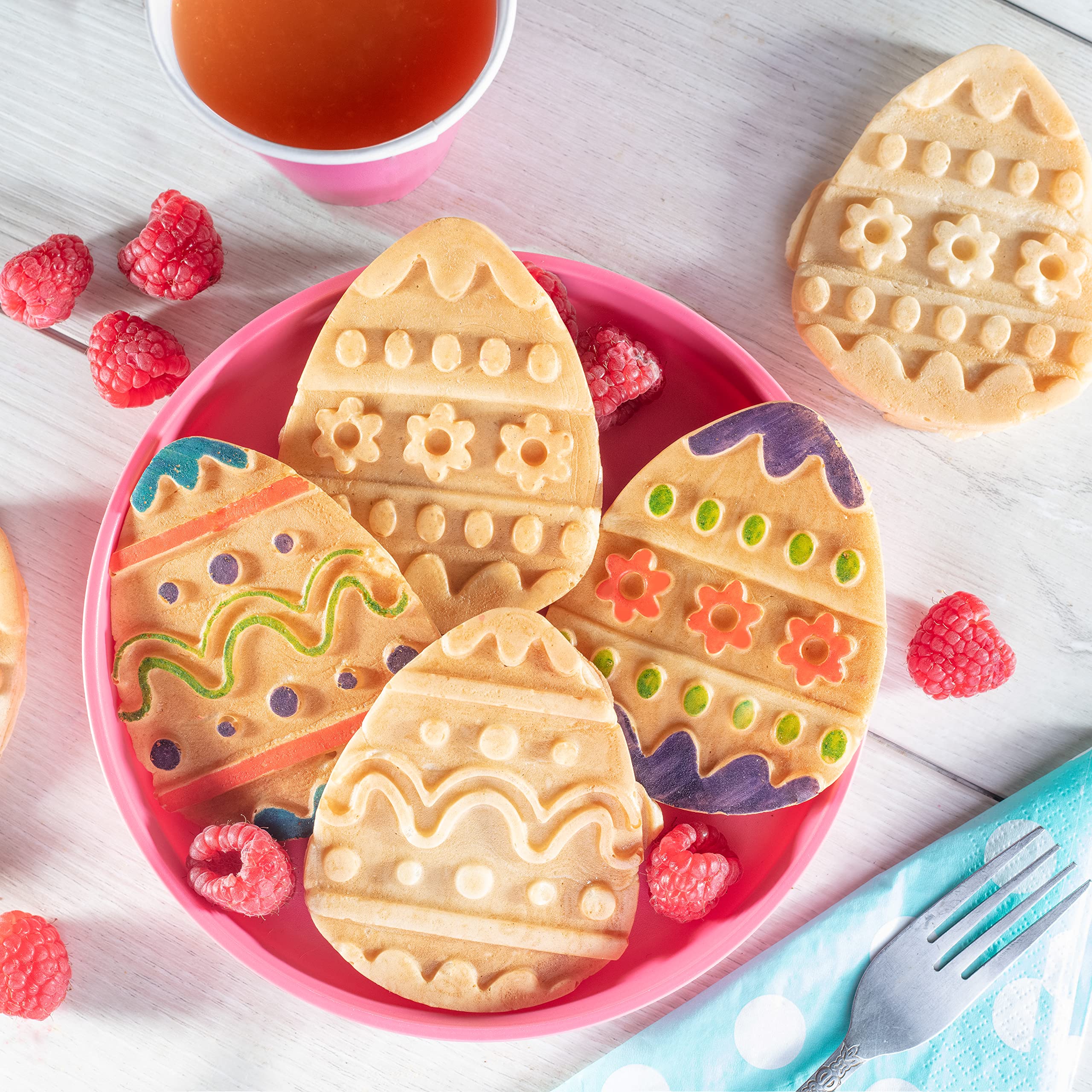 Mini Easter Egg Waffle Maker- Make Holiday Special W Cute Waffler Iron- Ready To Decorate Set Includes 4 Edible Food Markers W R