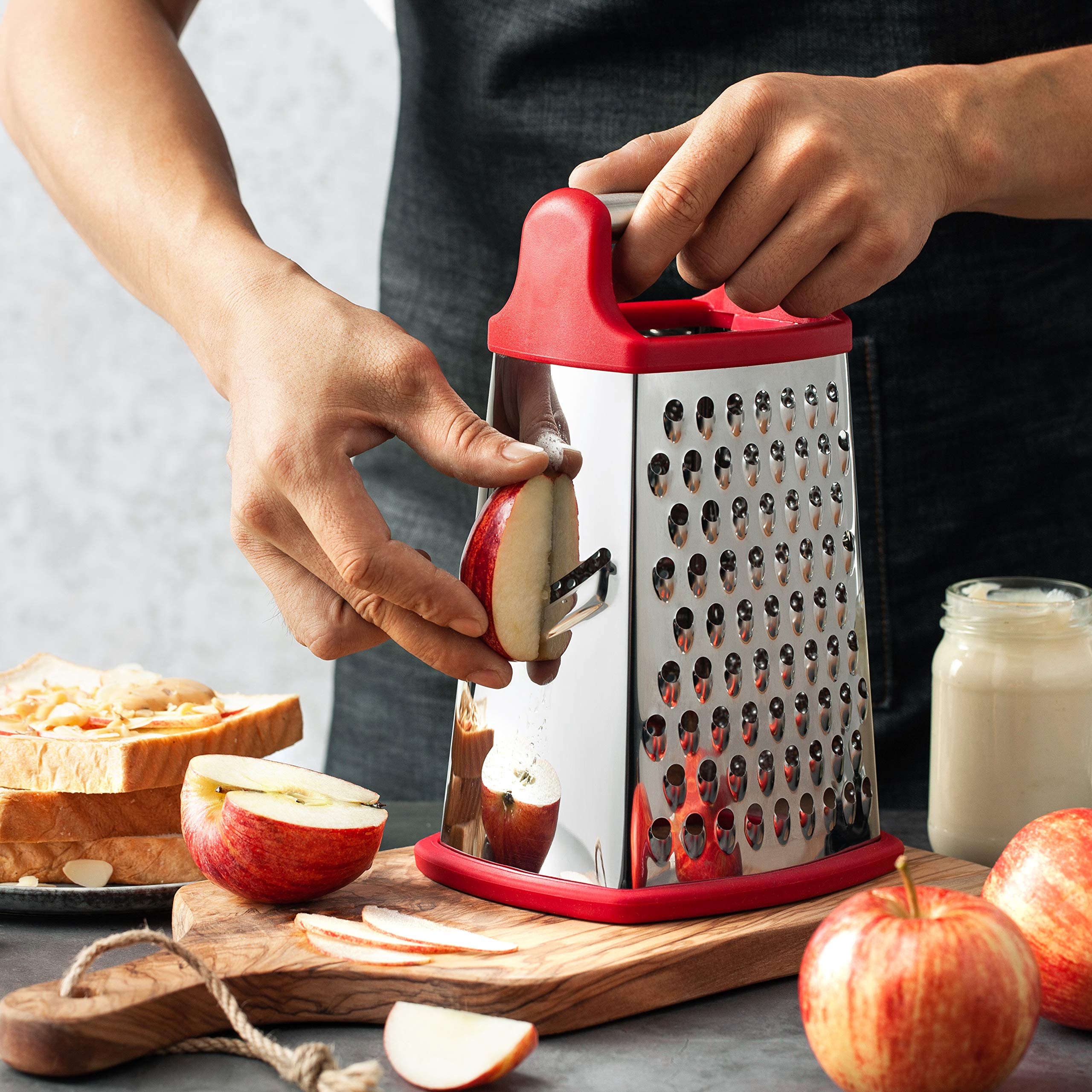 Spring Chef Professional Cheese Grater - Stainless Steel 4 Sided Box Grater For Kitchen, Xl Size - Perfect Shredder For Parmesan