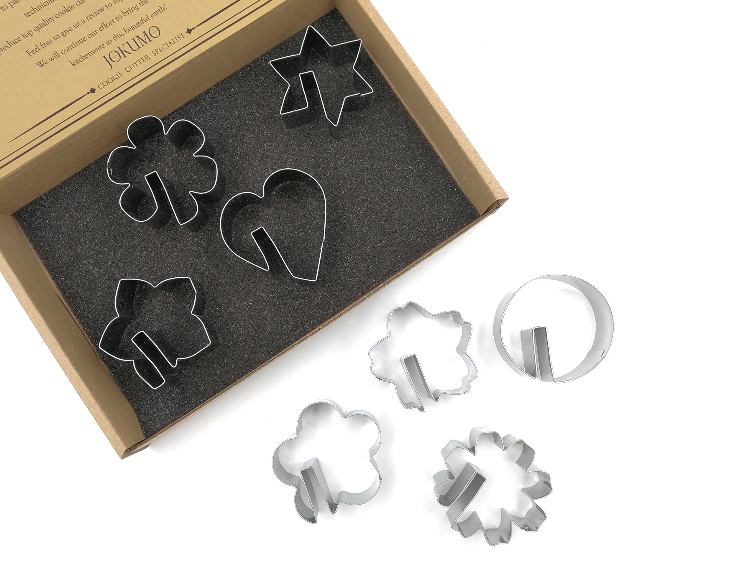 Jokumo Bite Sized Over The Edge Mug Rim Cookie Cutters Set - 8 Pc High Grade 430 Stainless Steel -Hexagram, Circle, Heart And 5