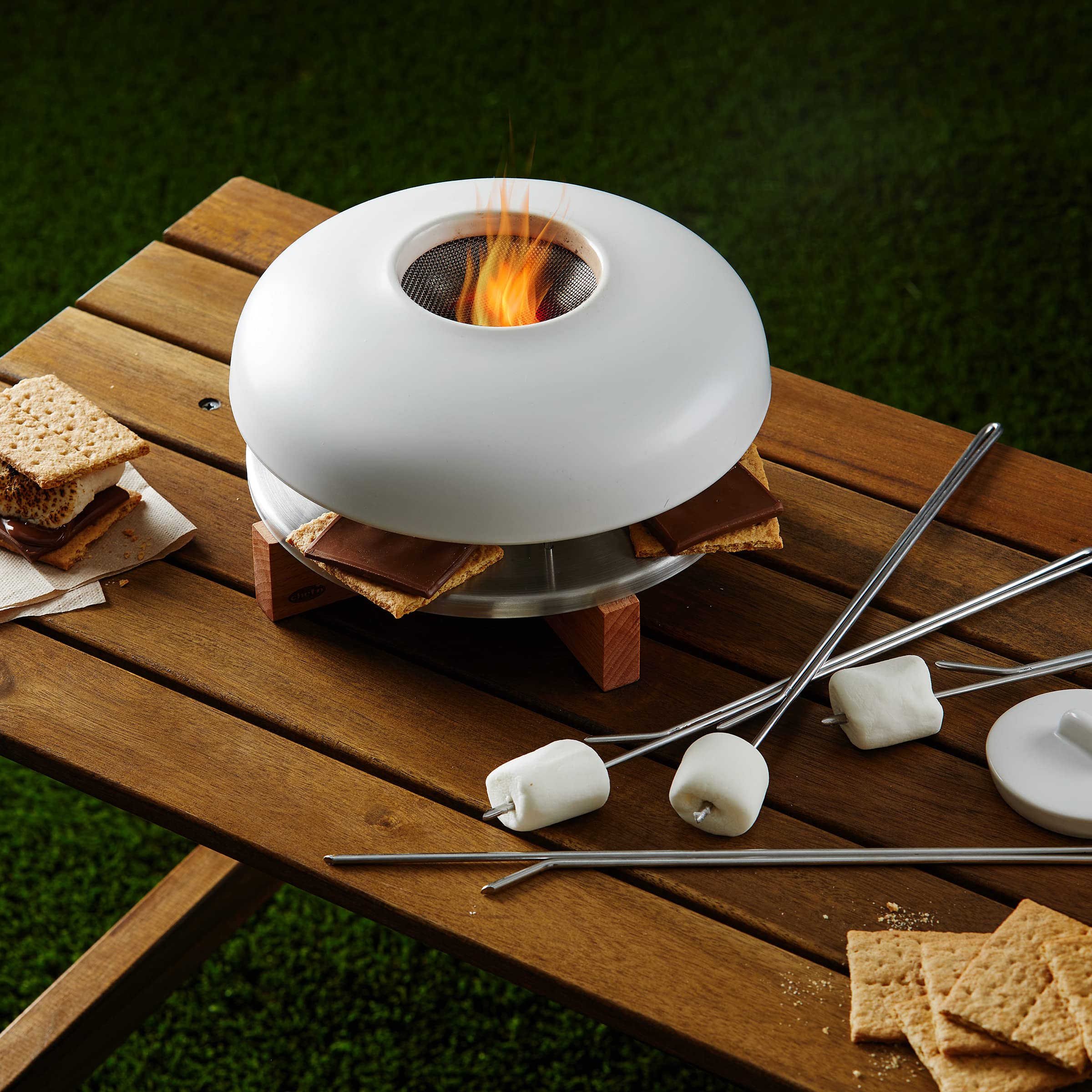 Chefn Sweet Spot Tabletop Smores Maker, Can Be Used Indoors Or Outdoors, White/Wood