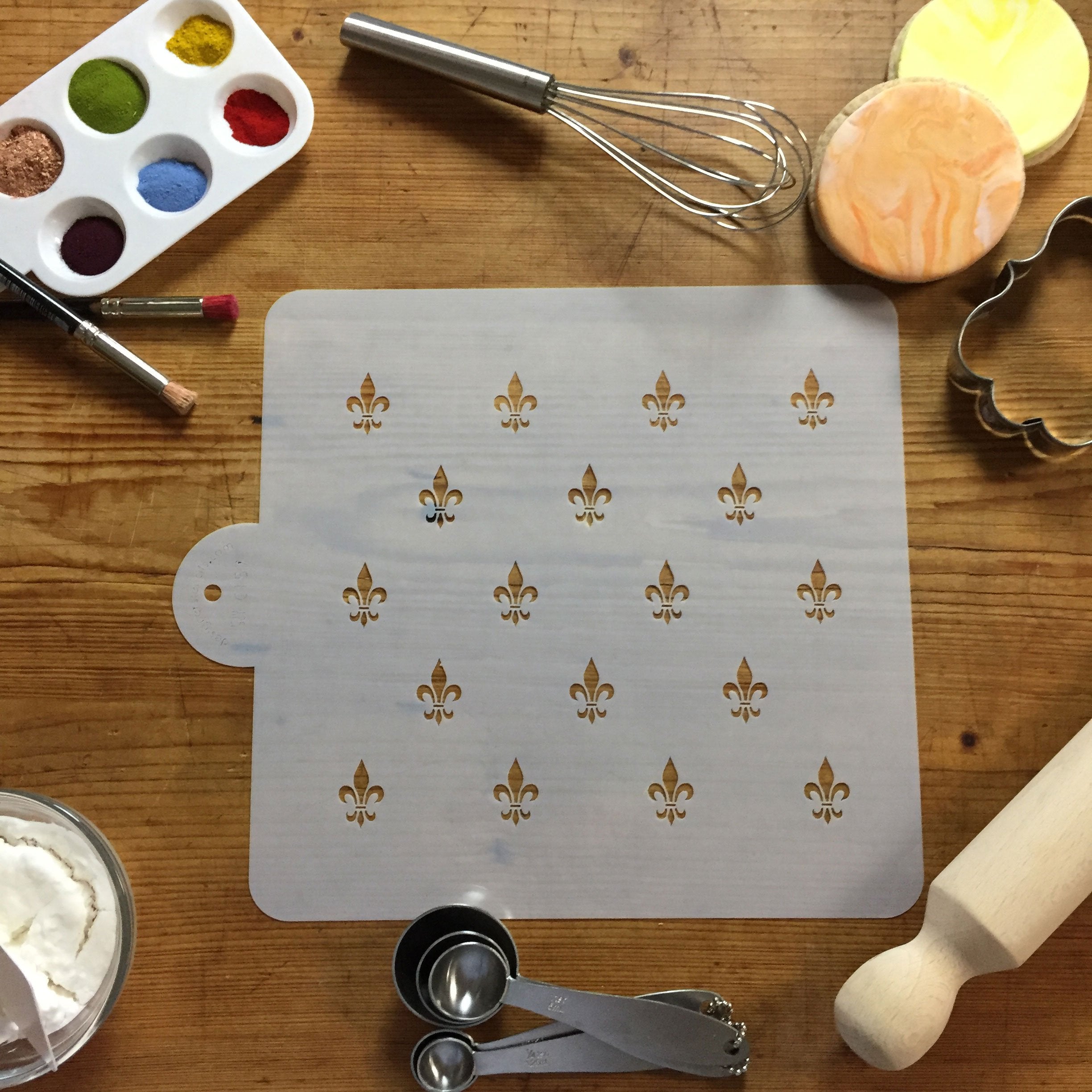 Designer Stencils Fleur De Lis Miniprint Cake Stencil, Beige/Semi-Transparent