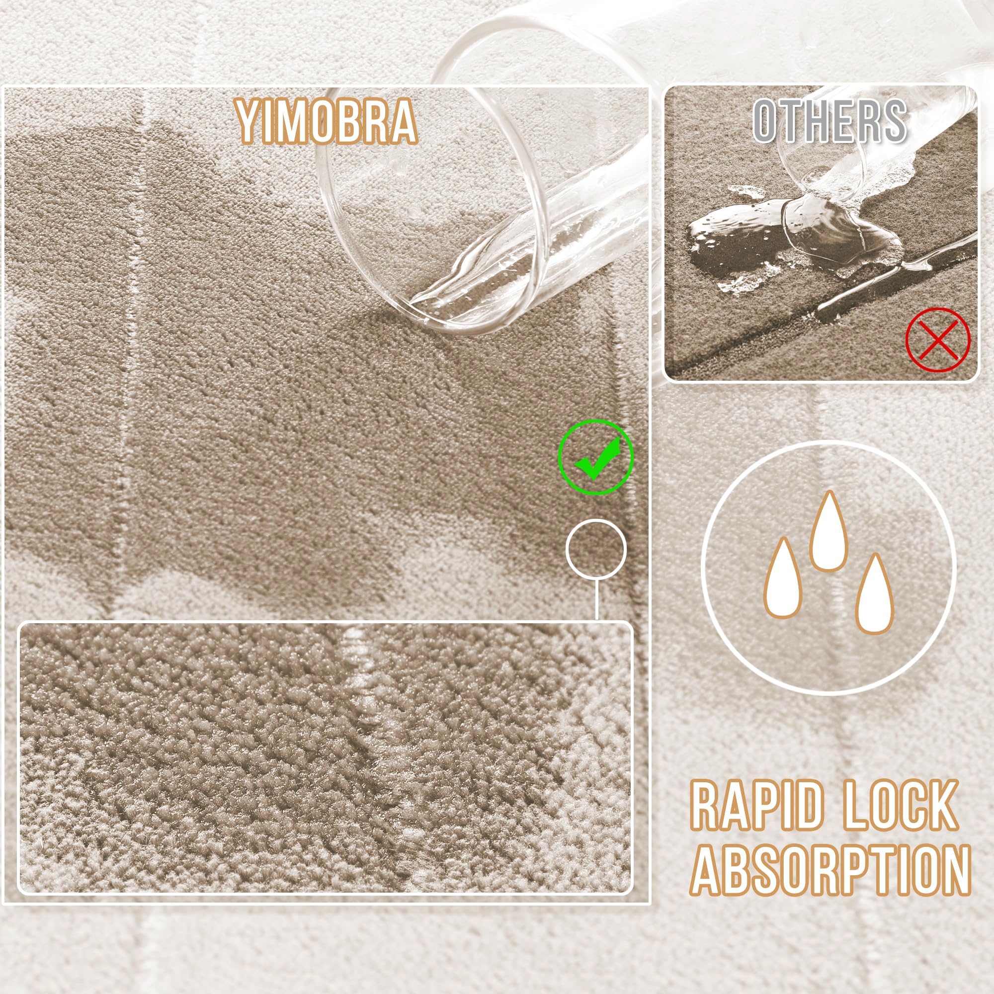 Yimobra Large Memory Foam Bathroom Mat 2 Pieces Set  Non Slip - Super Water Absorption Soft Bath Mats Rugs  Thick  Dry Fast  Machine Washable for Bathroom Floor Rug  44.1 x 24 + 24 x 17 Inch  Beige