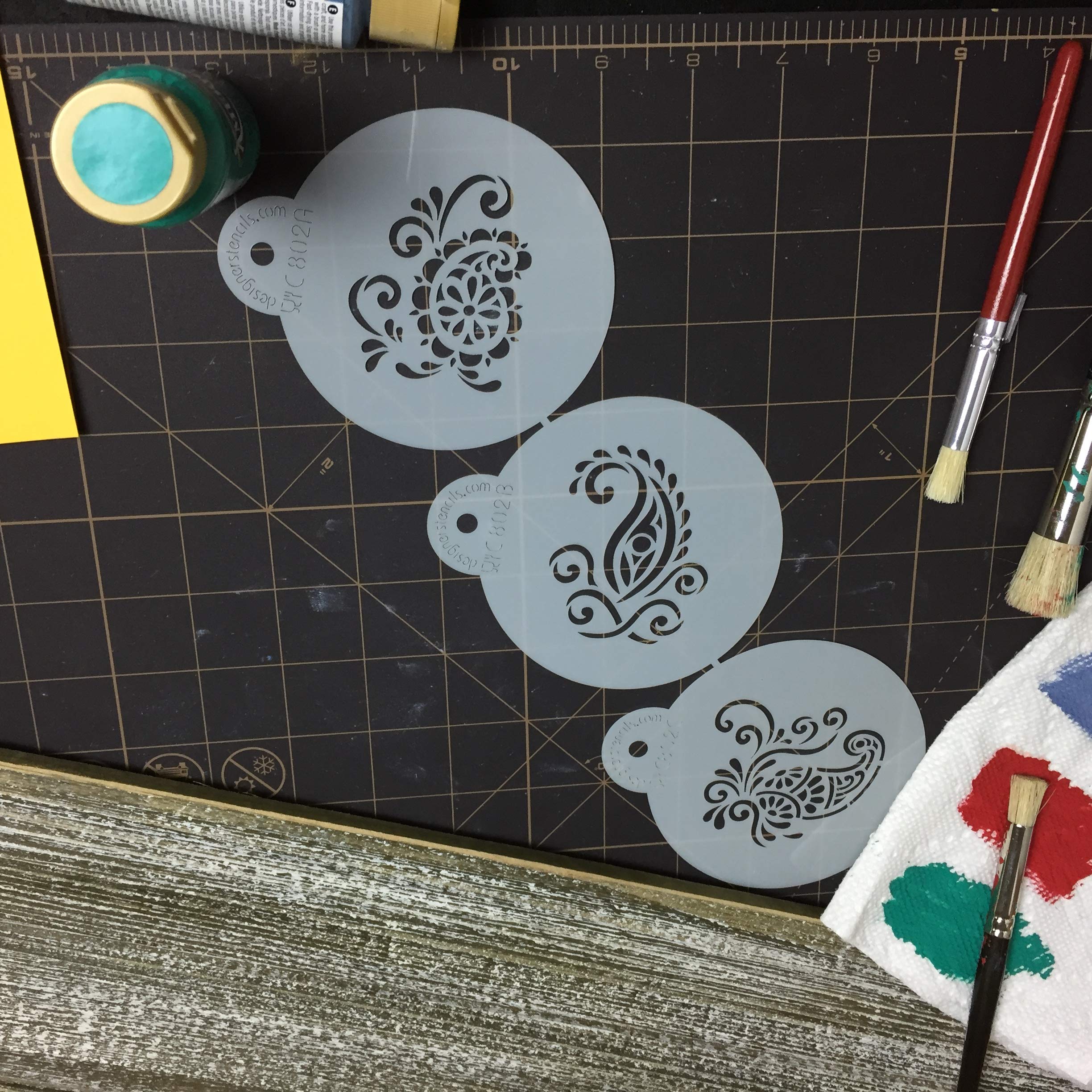 Designer Stencils Silk Paisley Set Stencil, Fits 3 Inch Cookie, Beige/Semi-Transparent