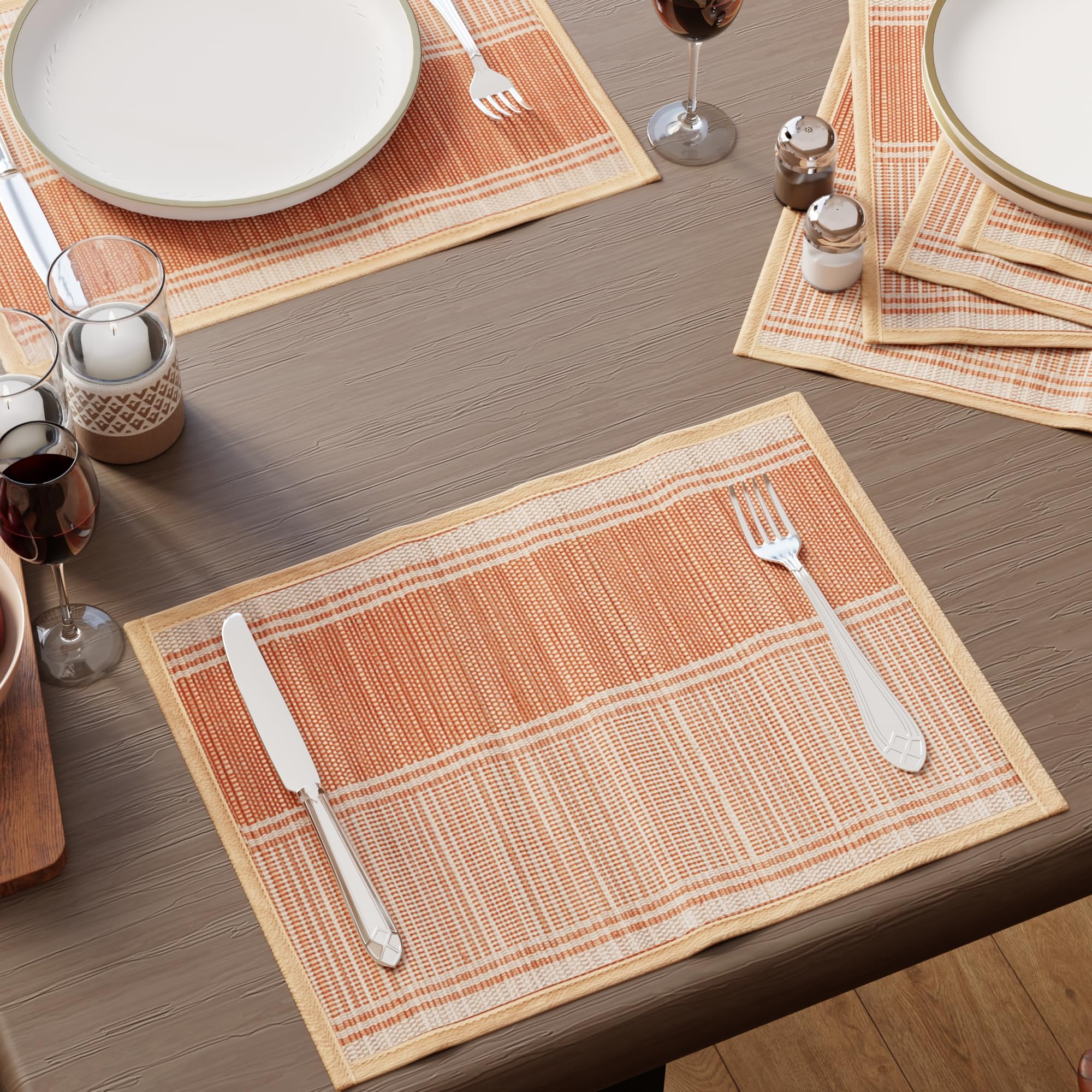Encasa XO Handcrafted River Grass Table Placemats 4 Seater Orange