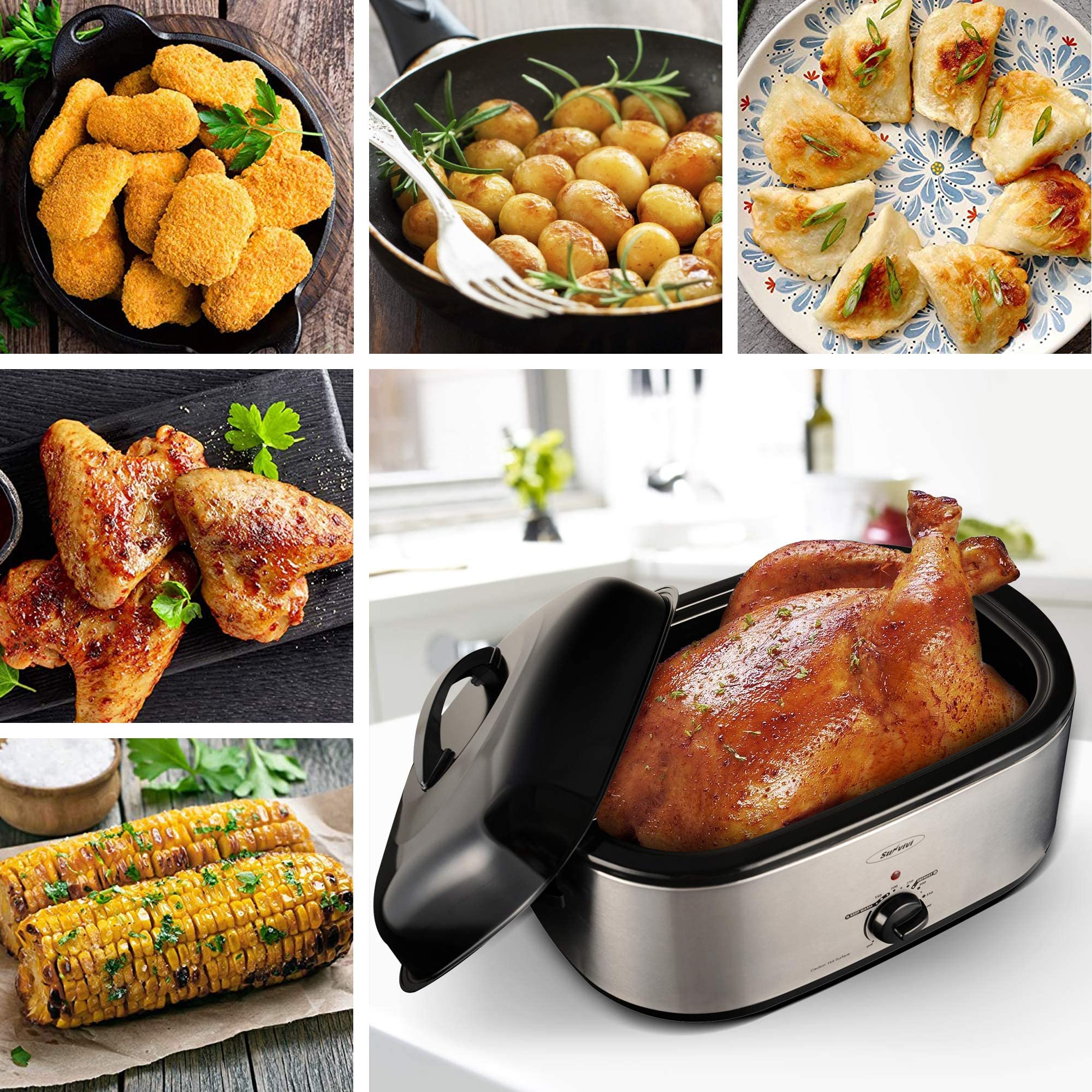 18 Quart Electric Roaster Oven, Roaster Oven, Turkey Roaster Electric, Roaster Oven Buffet, Selfbasting Lid, Removable Pan, Full