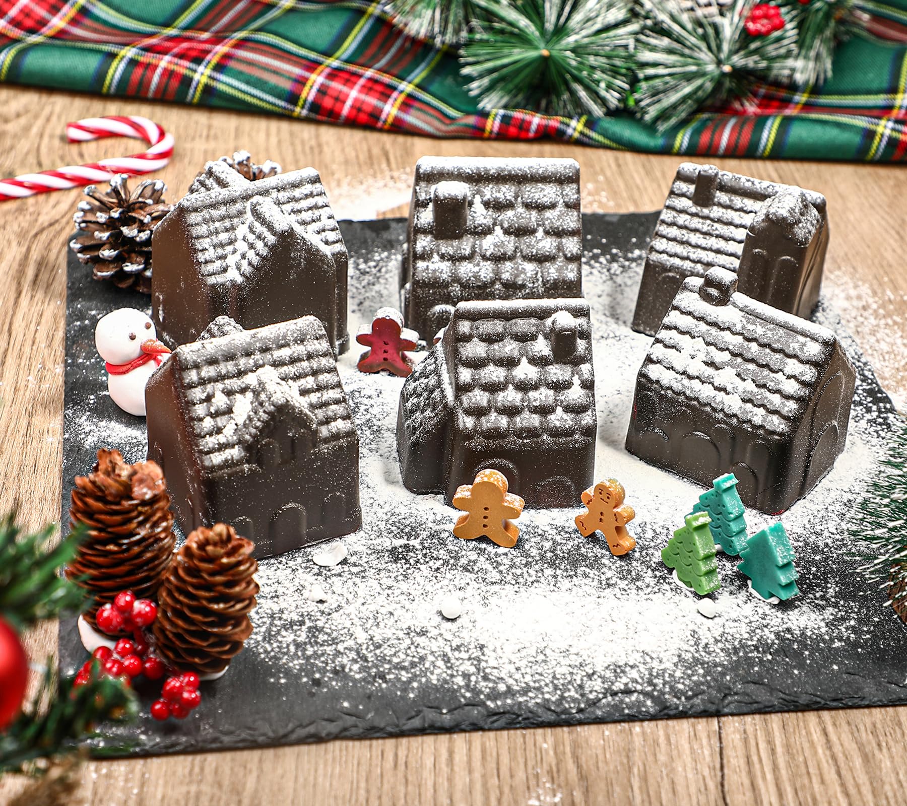 Kamehame 6-Cavity Silicone Gingerbread House Cake Mold, Red, Model KA23023 for Cake Decoration, Cupcakes, Soap, and Pudding