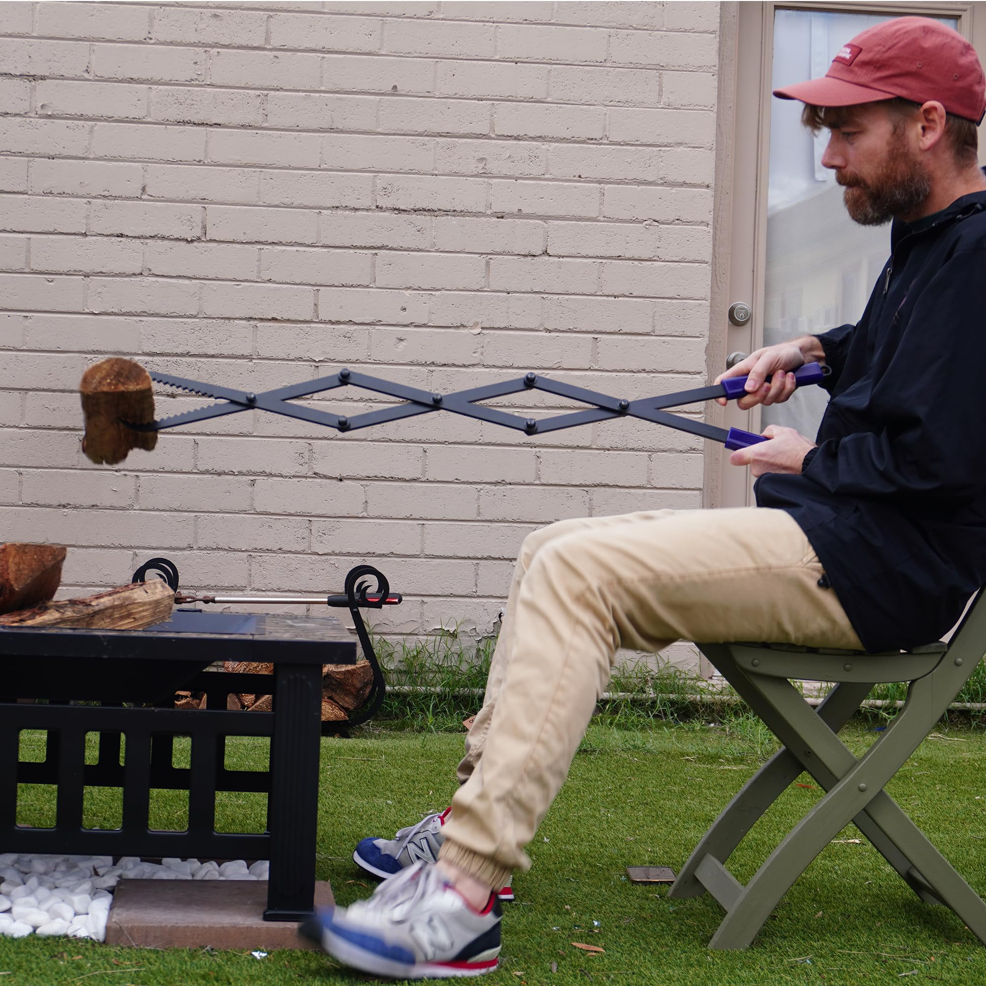 Heavy Duty Fire Tongs, 42In Accordion Style Firewood Tongs Log Grabber For Fire Pit, Fireplace Campfire Bonfire, Wrought Rustpro