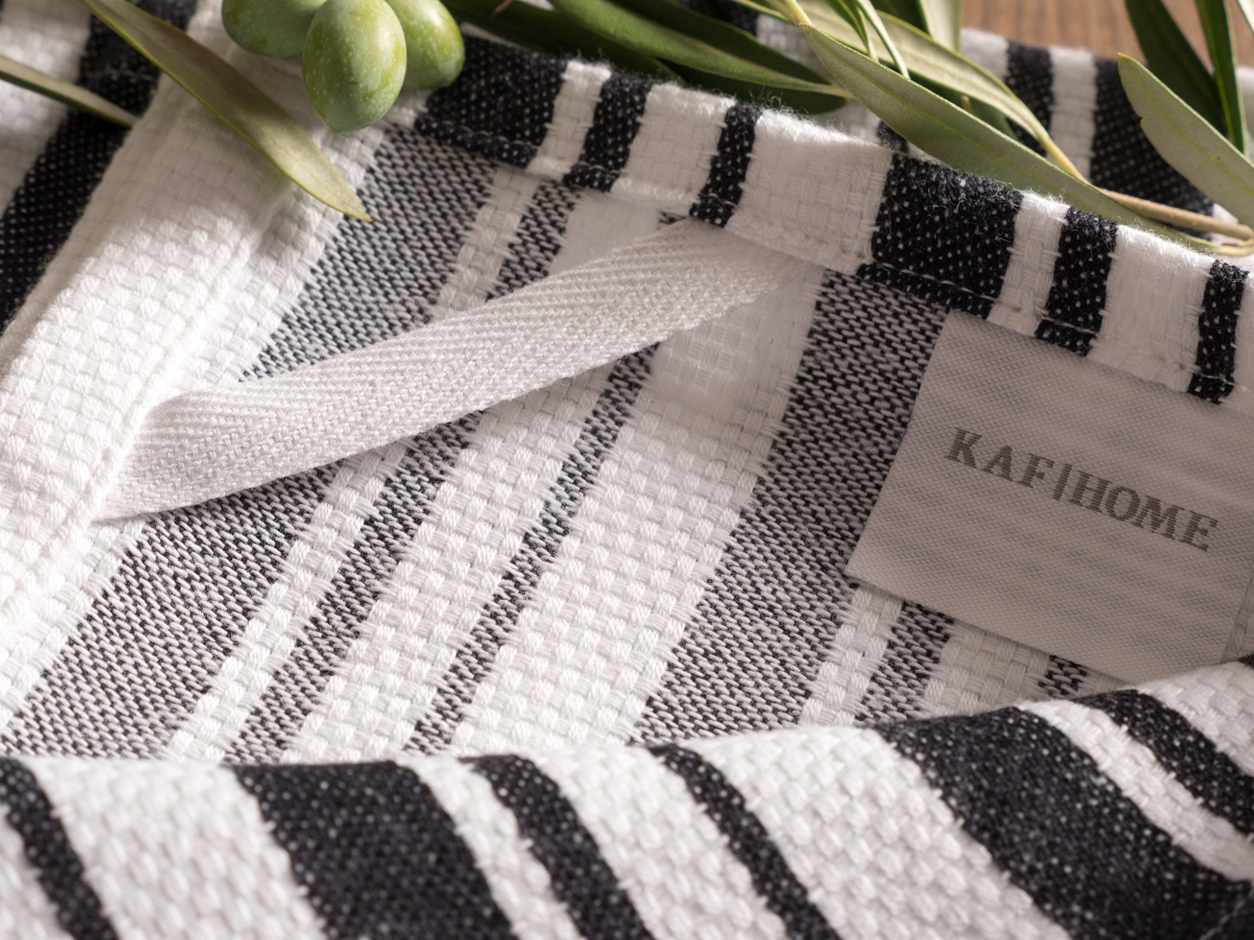 Kaf Home Kitchen Towels, Set Of 6, Black & White, 100% Cotton, Machine Washable, Ultra Absorbent