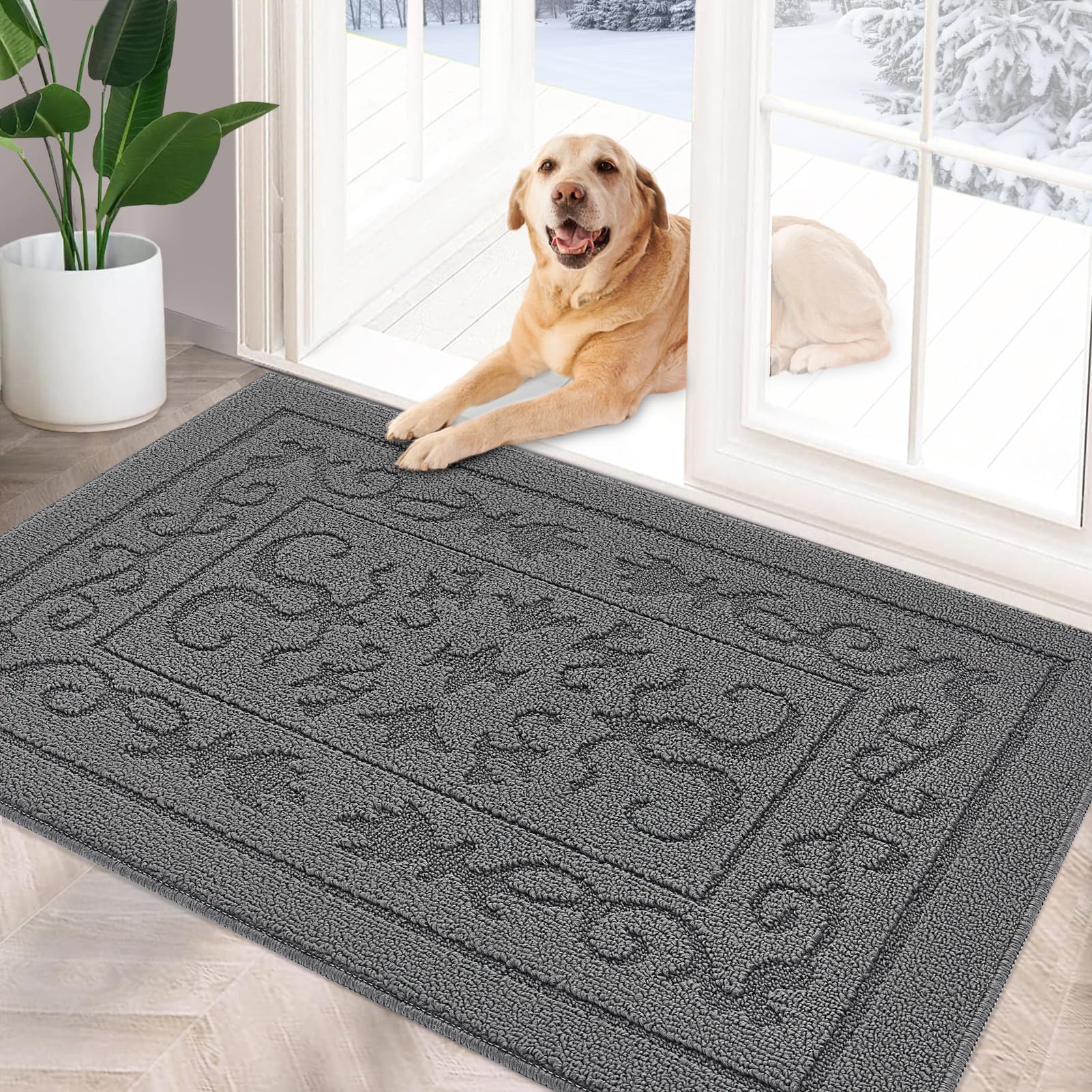Foneyi Indoor Door Mat, Front Back Door Mat 32'' X 48'' Non-Slip Rubber Backing Door Rug, Machine Washable Entry Rug, Low Profil