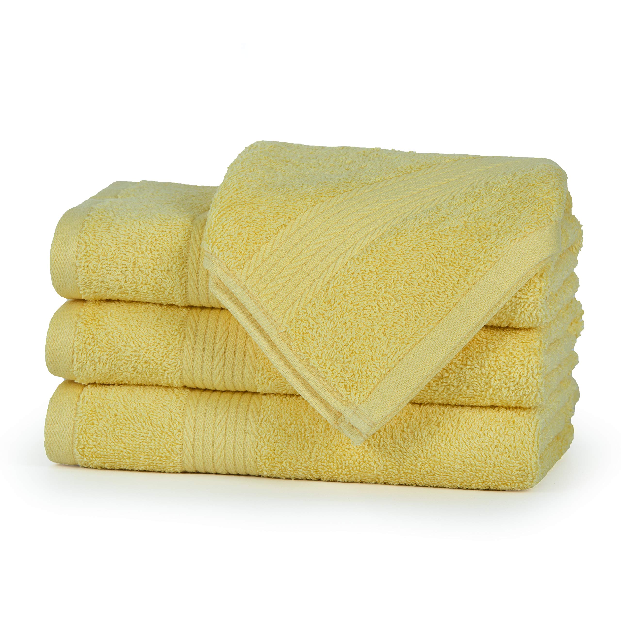 Ample Decor Hand Towels 18 X 28 Inch 600 Gsm 100% Cotton, Premium Soft Absorbent - 4 Pcs Yellow