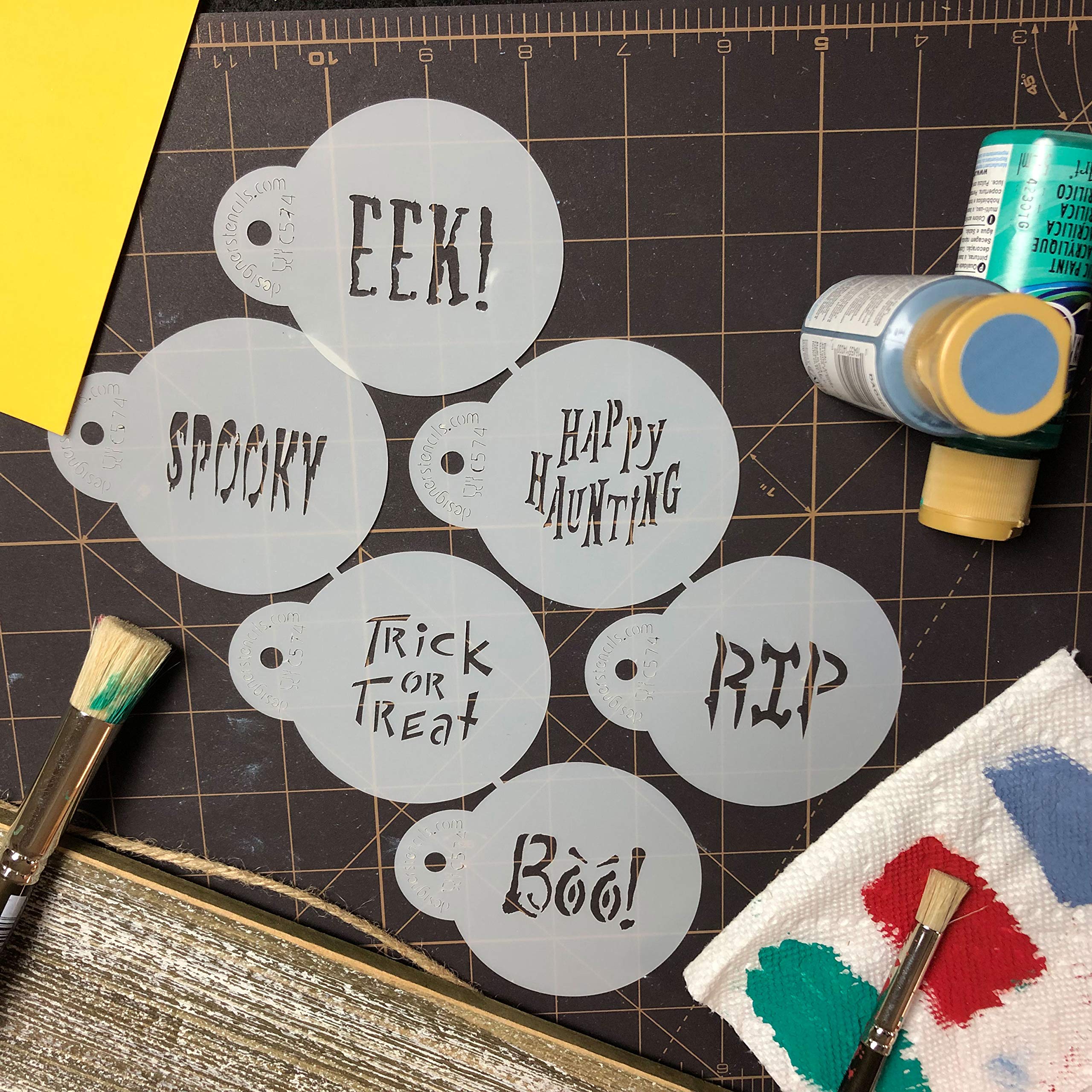 Designer Stencils Small Halloween Cookie Stencil Sayings, Beige/Semi-Transparent
