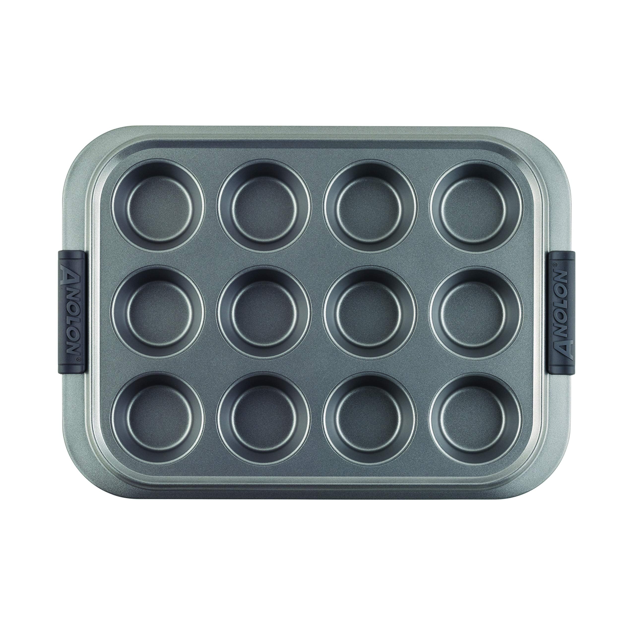Anolon Advanced Nonstick 12-Cup Muffin Tin With Silicone Grips And Lid / Nonstick 12-Cup Cupcake Tin With Silicone Grips And Lid
