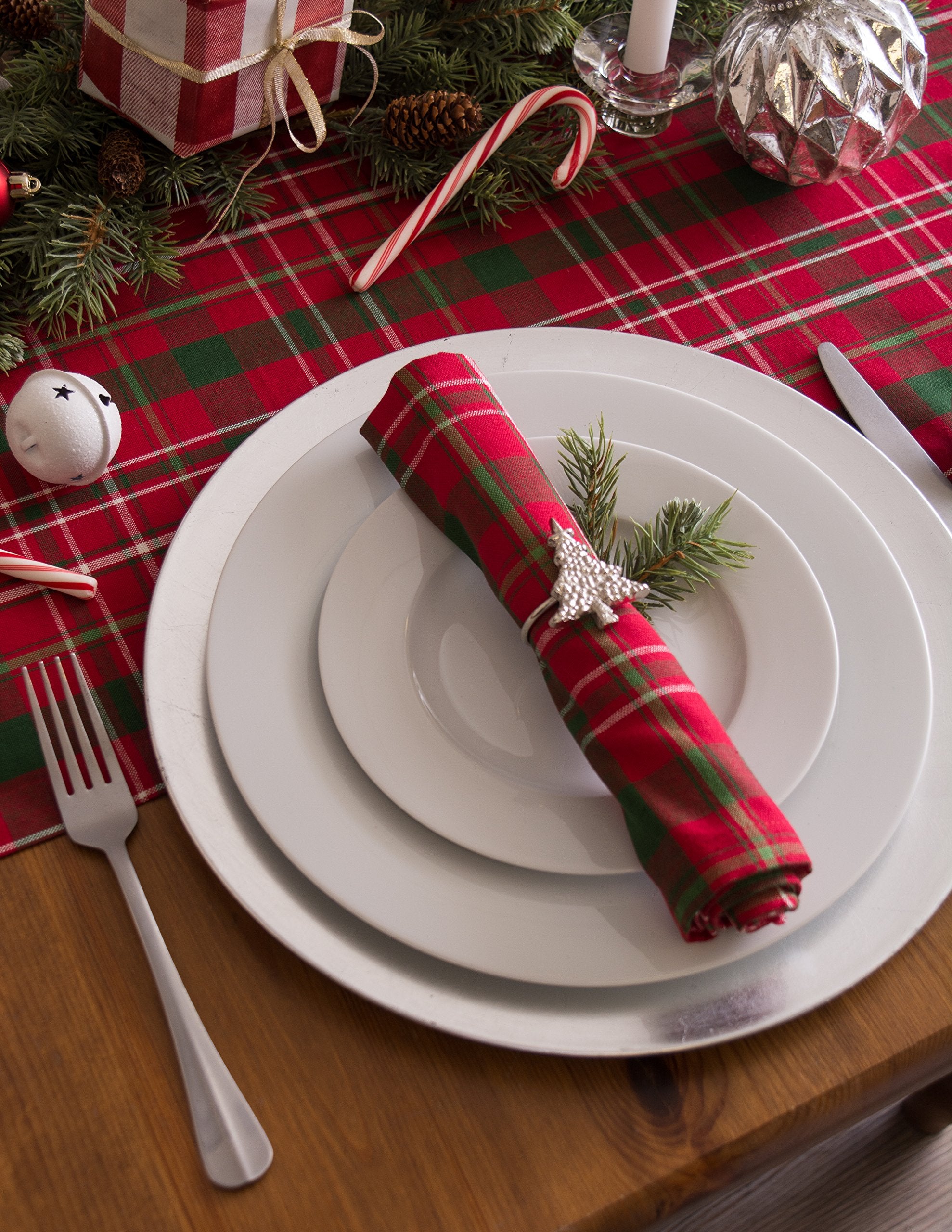 DII Holiday Dining Table Linen Collection Tartan Holly Plaid  Christmas Table Runner  14x108  Red & Green