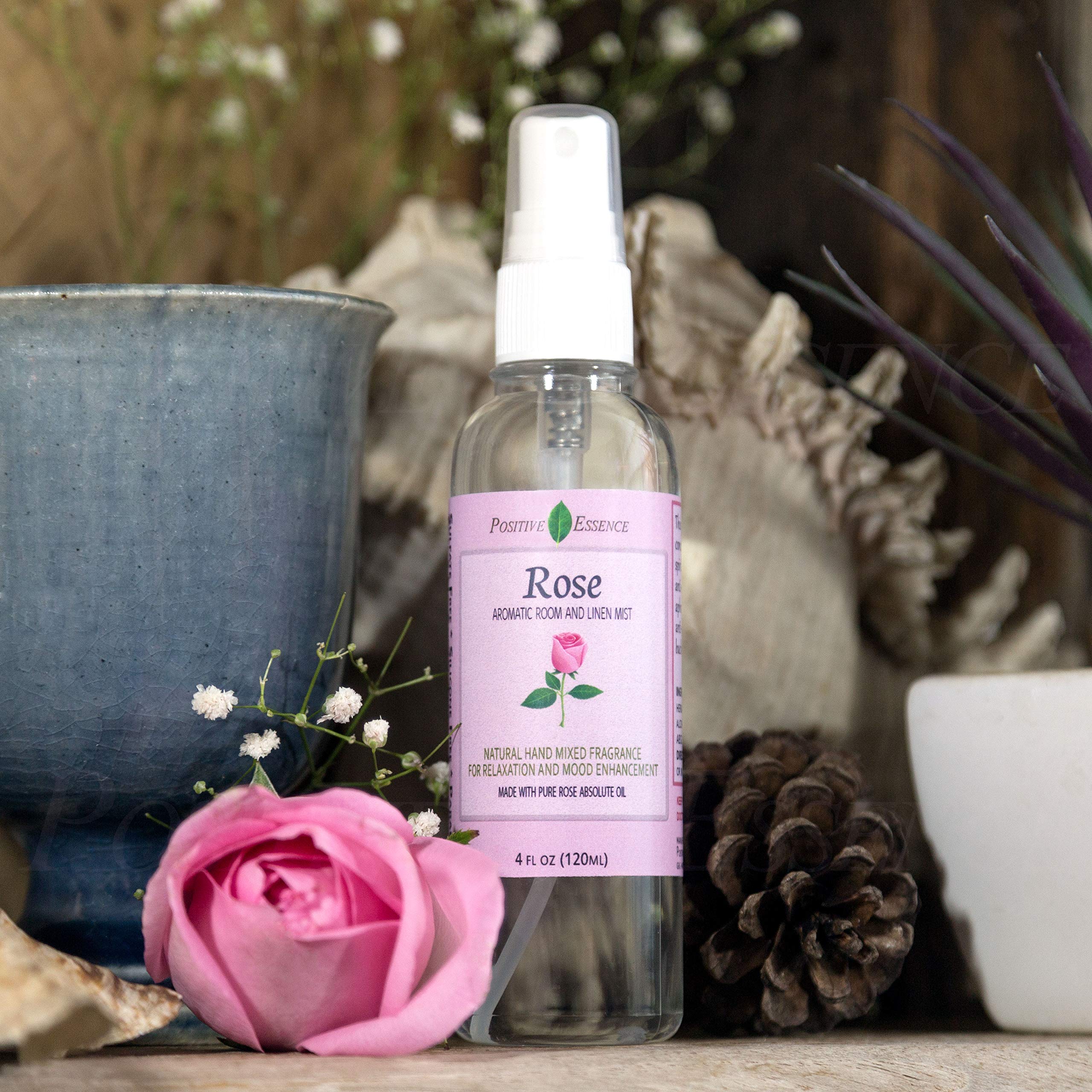 Positive Essence Rose Linen and Room Spray, 4 Fl Oz, Natural Pillow Spray with Pure Rose Essential Oils