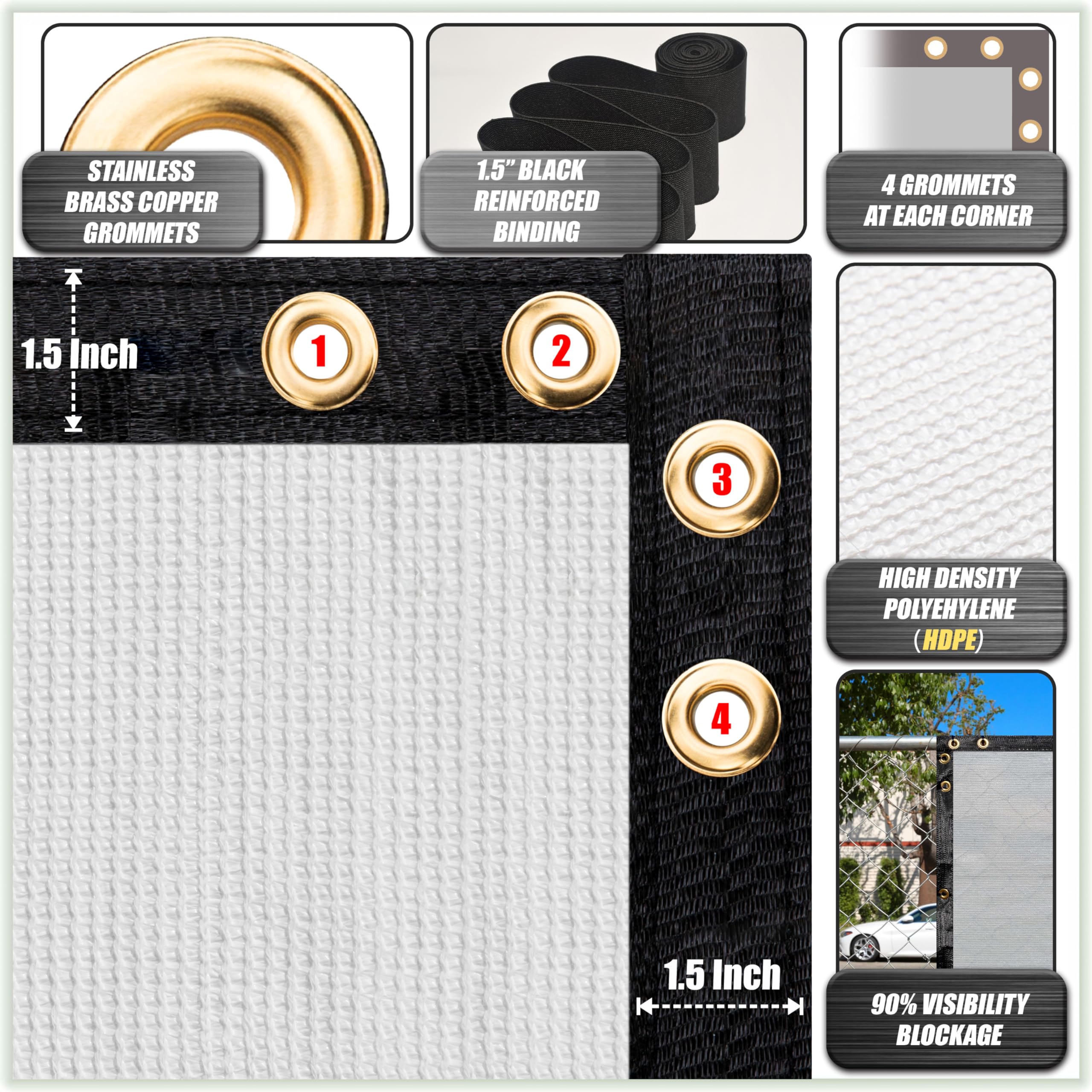 Colourtree Customized Size Fence Screen Privacy Screen White 6 X 67 - Commercial Grade 170 Gsm - Heavy Duty - 3 Years Warranty -