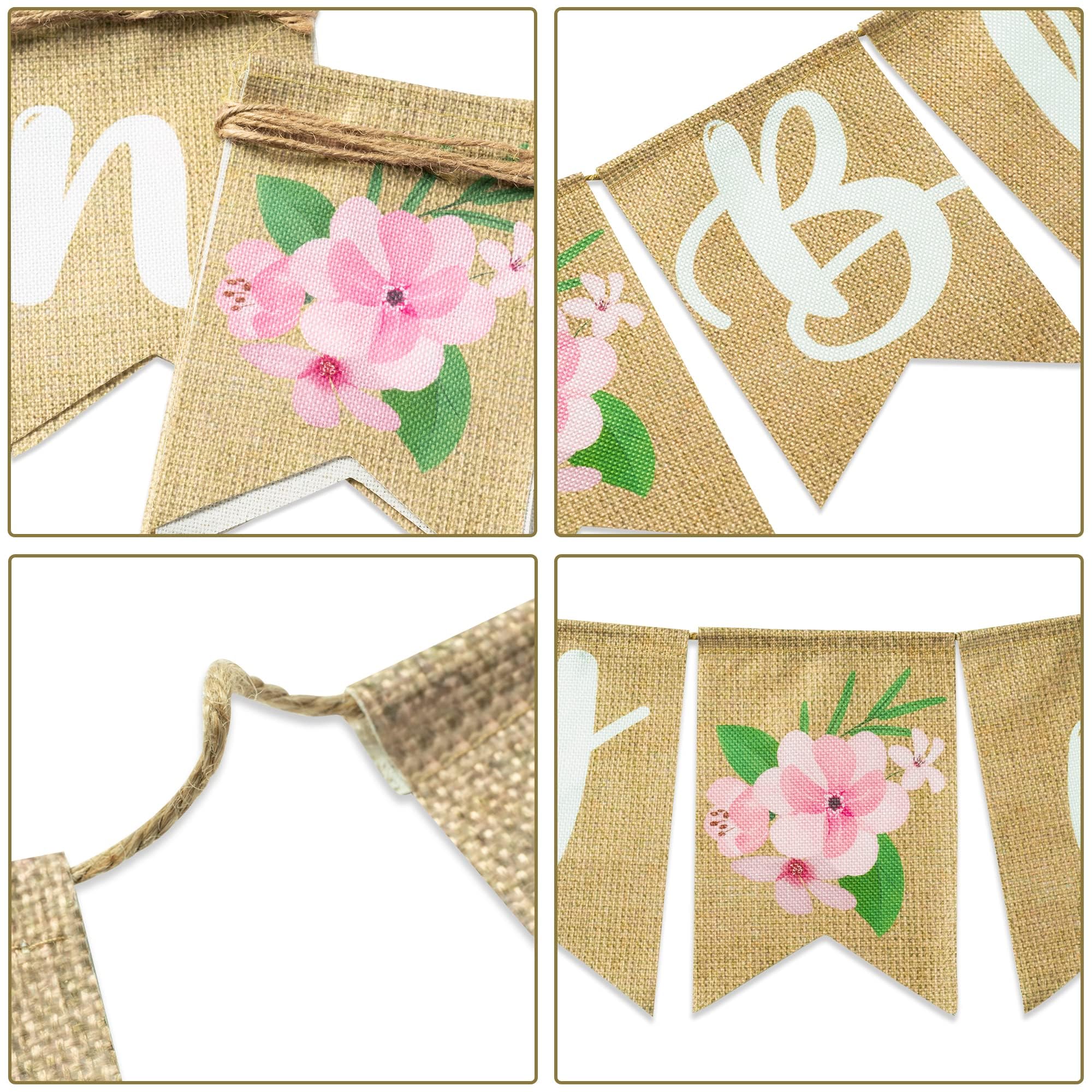 Angolio 2Pcs Floral Baby In Bloom Baby Shower Burlap Banner Decoration Wall Hanging Floral Banner Decor Pattern With Rope Baby S