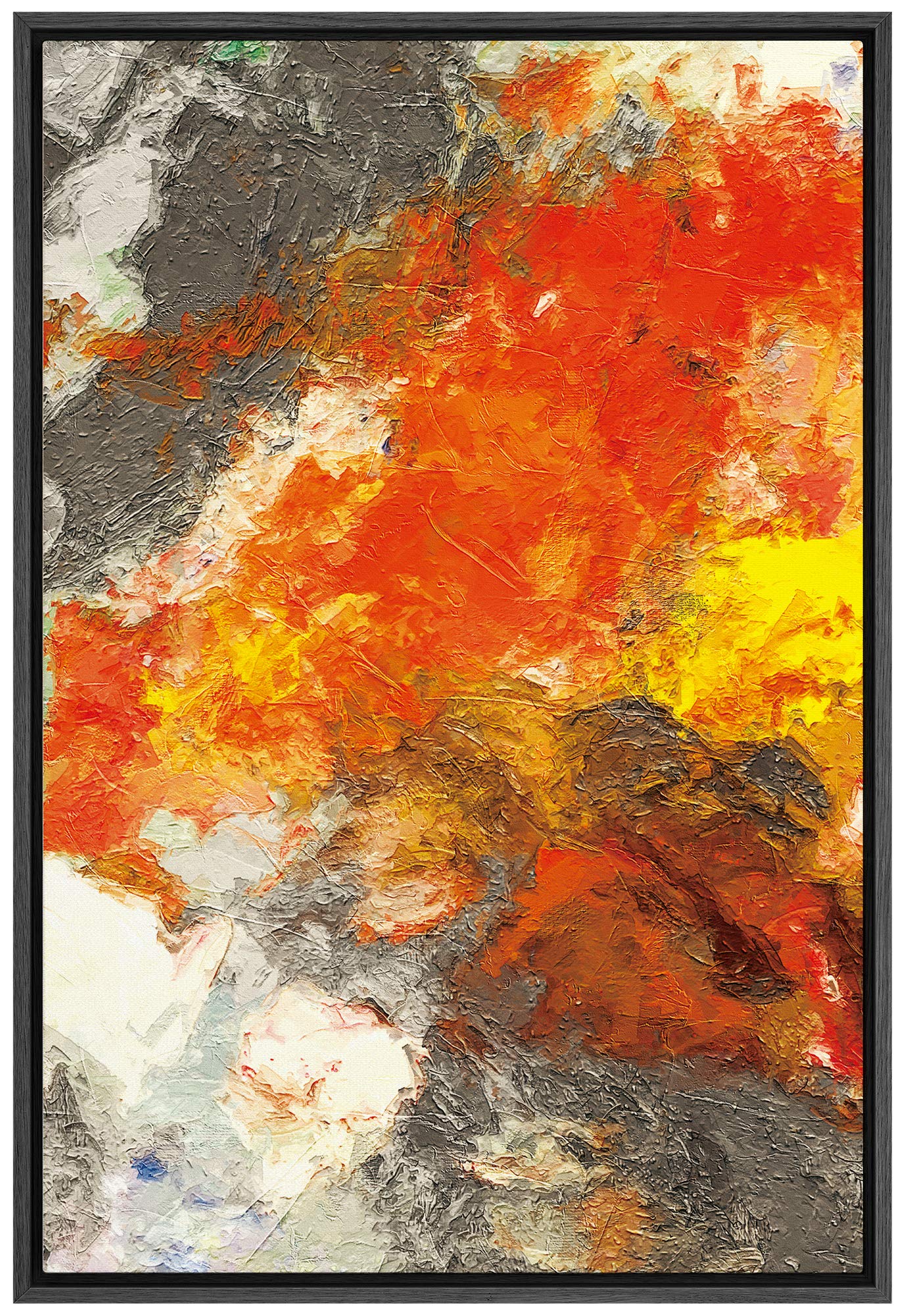 Signford Framed Canvas Wall Art Red, Orange, Yellow, Gray And White Color Blocks Abstract Brushstroke Oil Painting Minimalism Mo