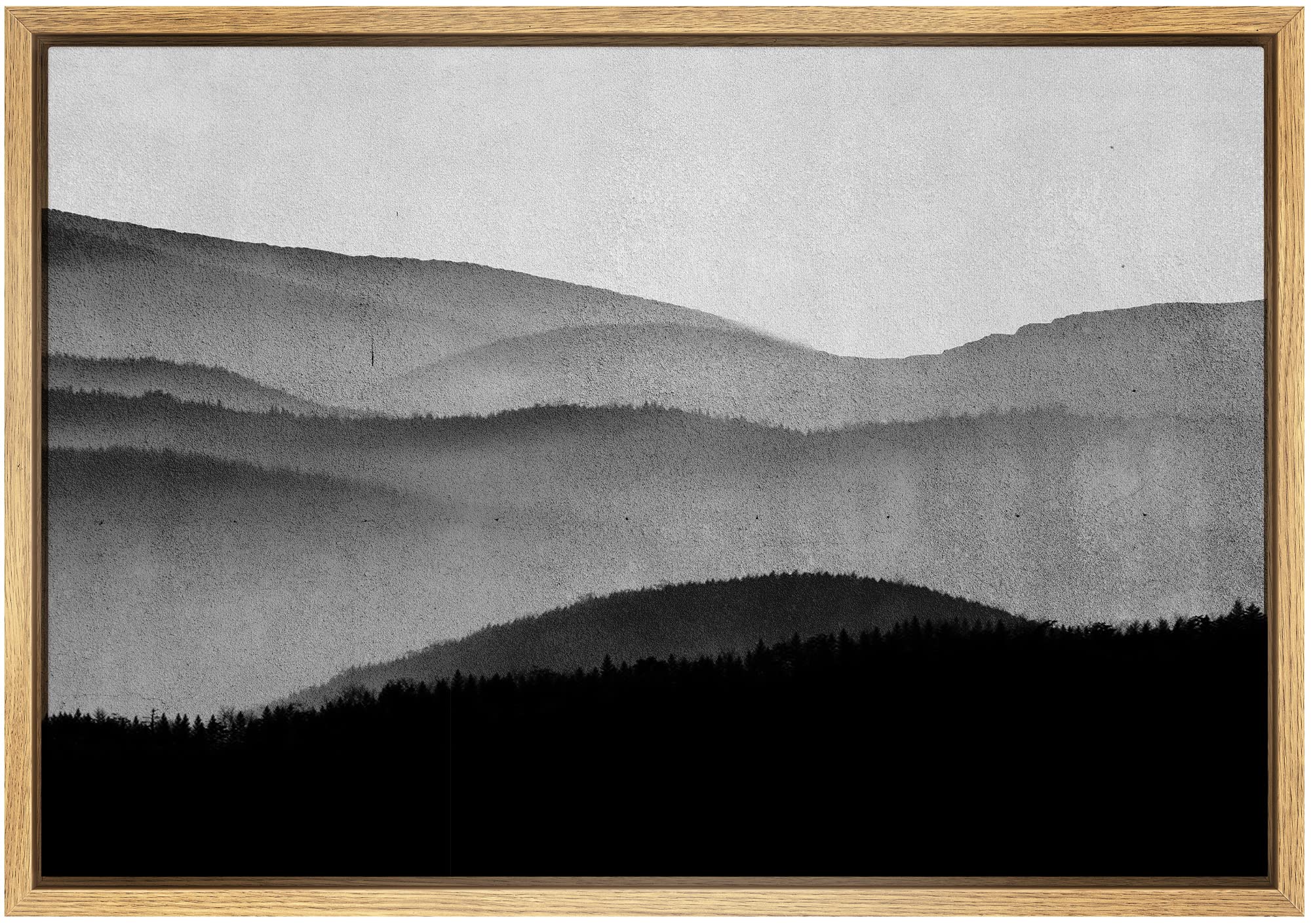 Signwin Framed Canvas Print Wall Art Black Gray Watercolor Mountain Range Vista Abstract Nature Illustrations Modern Art Decorat