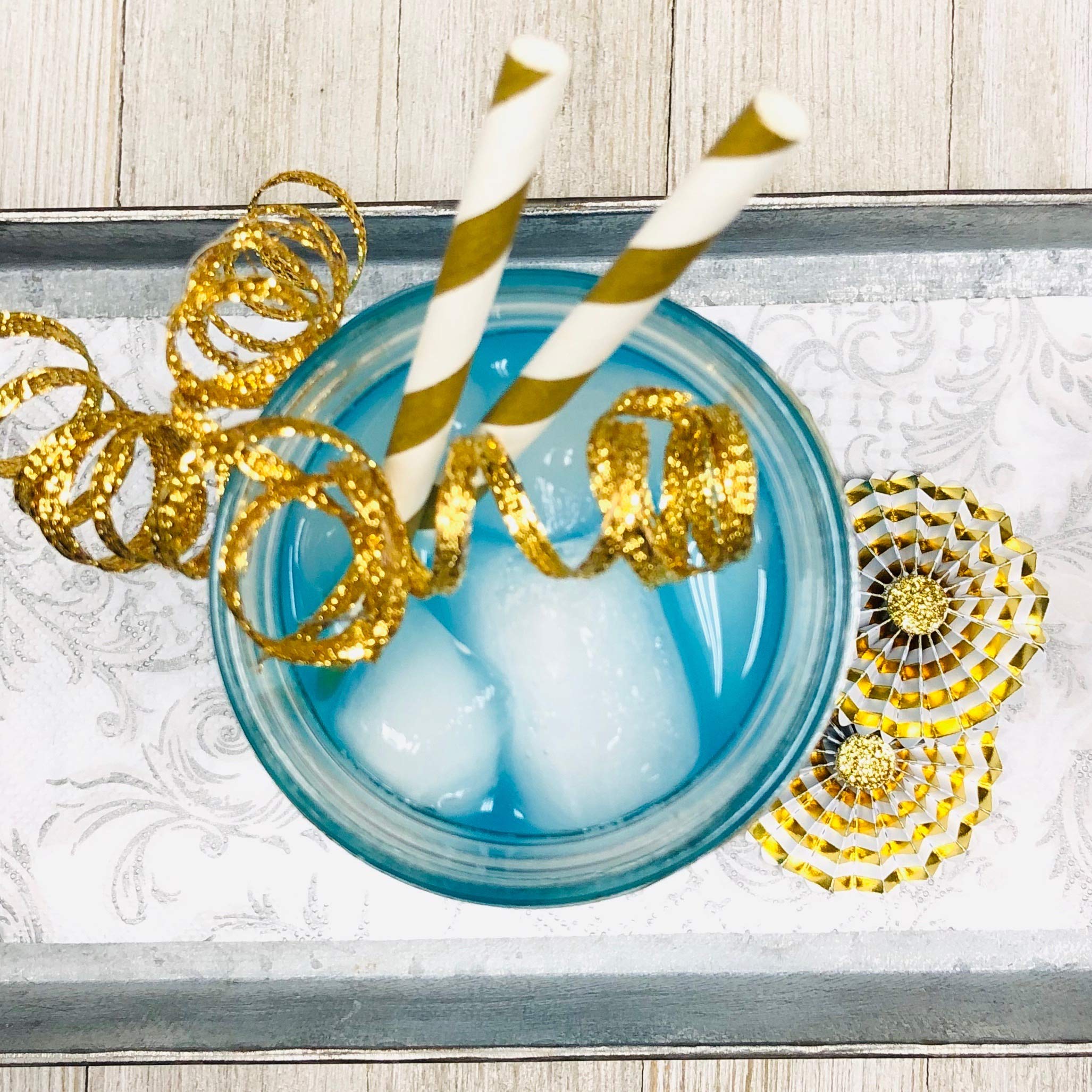 Striped Paper Straws - Gold White - Christmas Holiday Wedding Anniversary Supply - 7.75 Inches - 50 Pack - Outside The Box Paper
