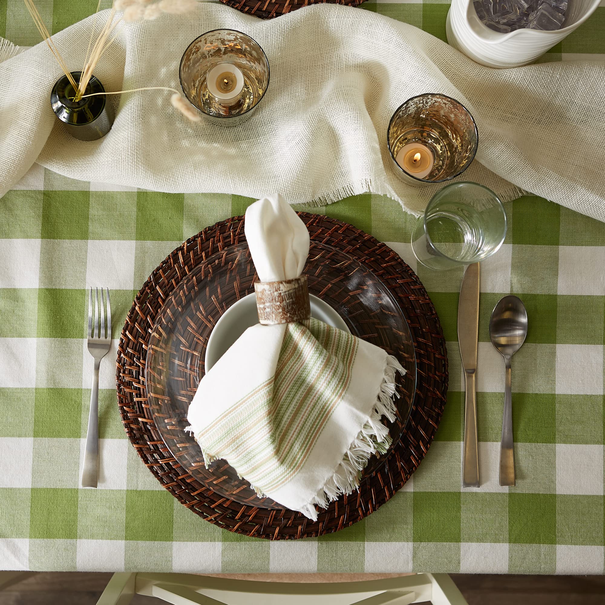 Dii Buffalo Check Collection, Classic Farmhouse Tablecloth, Tablecloth, 52X52, Antique Green