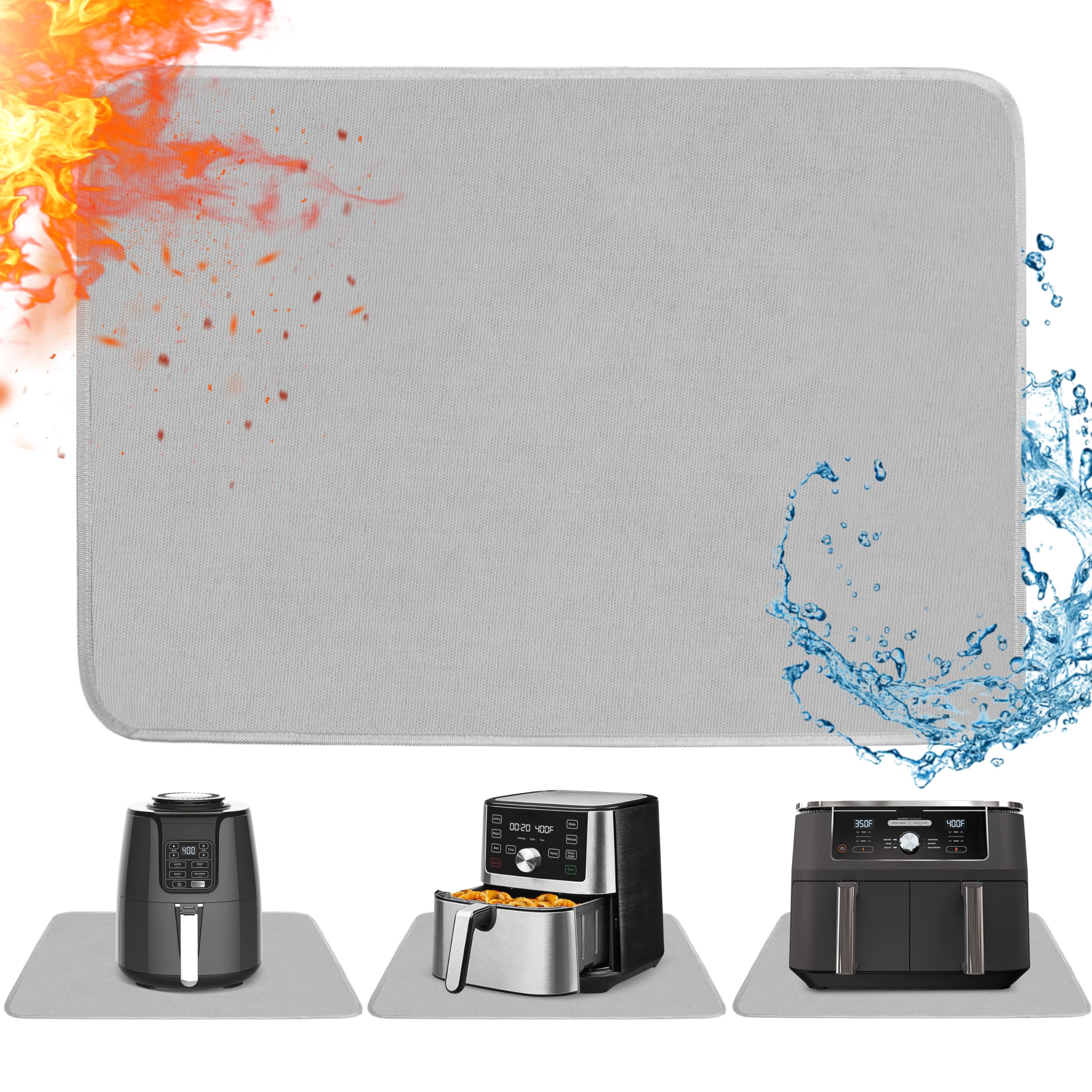 Amerbro Heat Resistant Mat for Air Fryer, 21 x 29.5in Countertop Protector, Fireproof Silicone Appliance Slider for Coffee Maker