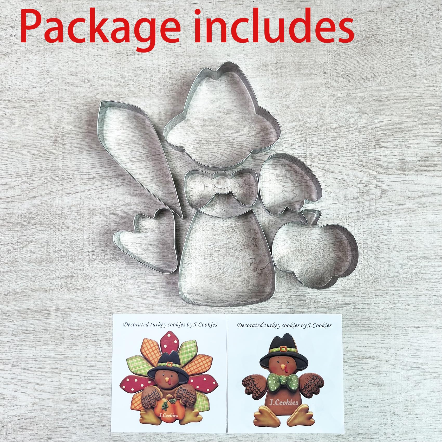 LILIAO Thanksgiving Turkey Puzzle Cookie Cutter Set, 7 Pieces, Large, Stainless Steel, Silver