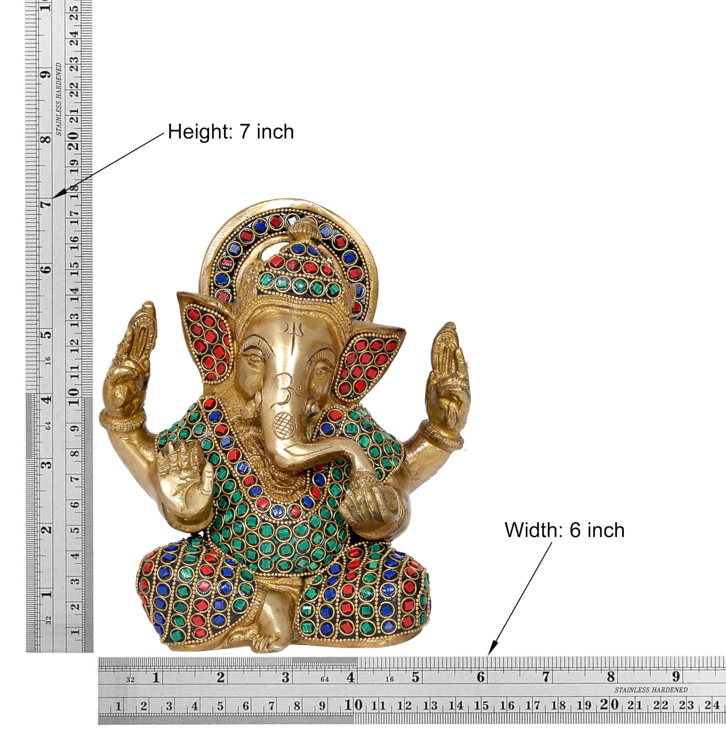Dattatreya Brass Lord Ganesha Idol Ganesh Statue Decorative Sculpture For Home Decor Office Mandir Pooja Showpiece (Height 7 Inc
