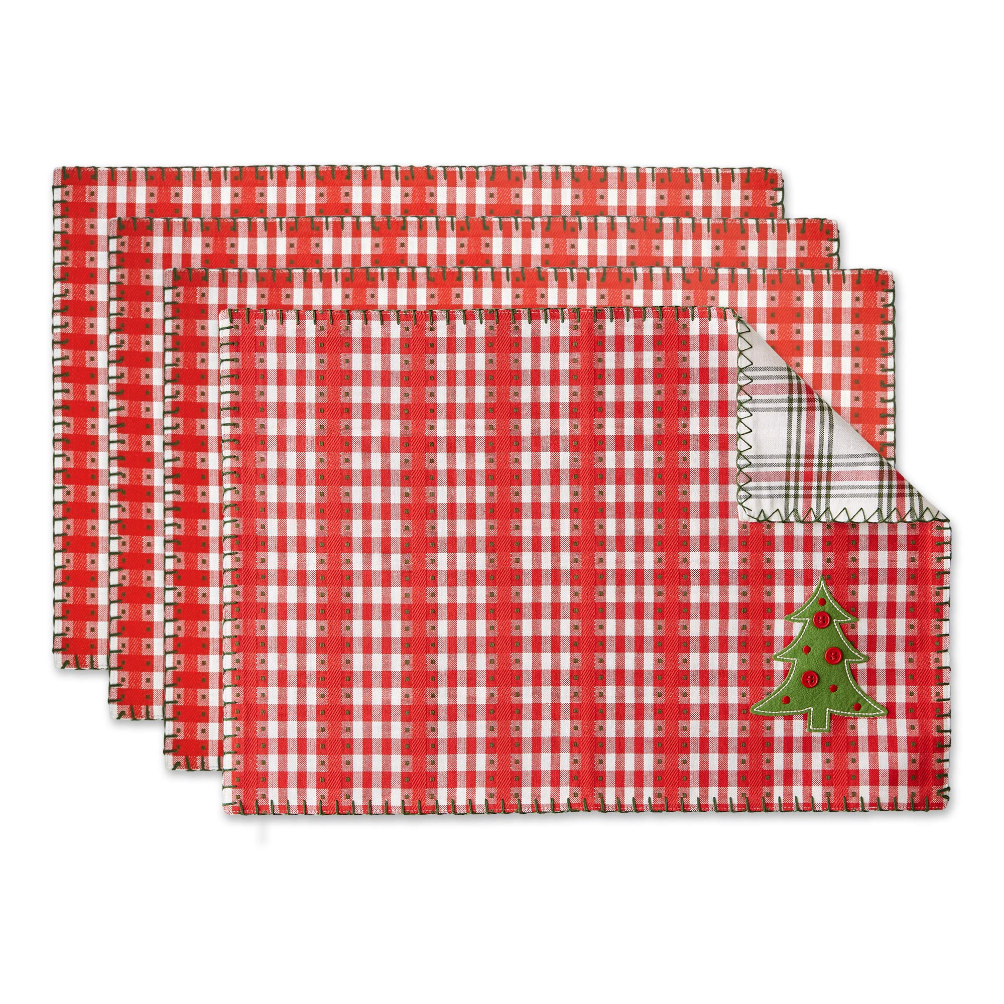 DII Jolly Christmas Tree Collection Holiday Table & Kitchen D  cor, Reversible Placemat Set, 13x19, Christmas Red, 4 Piece