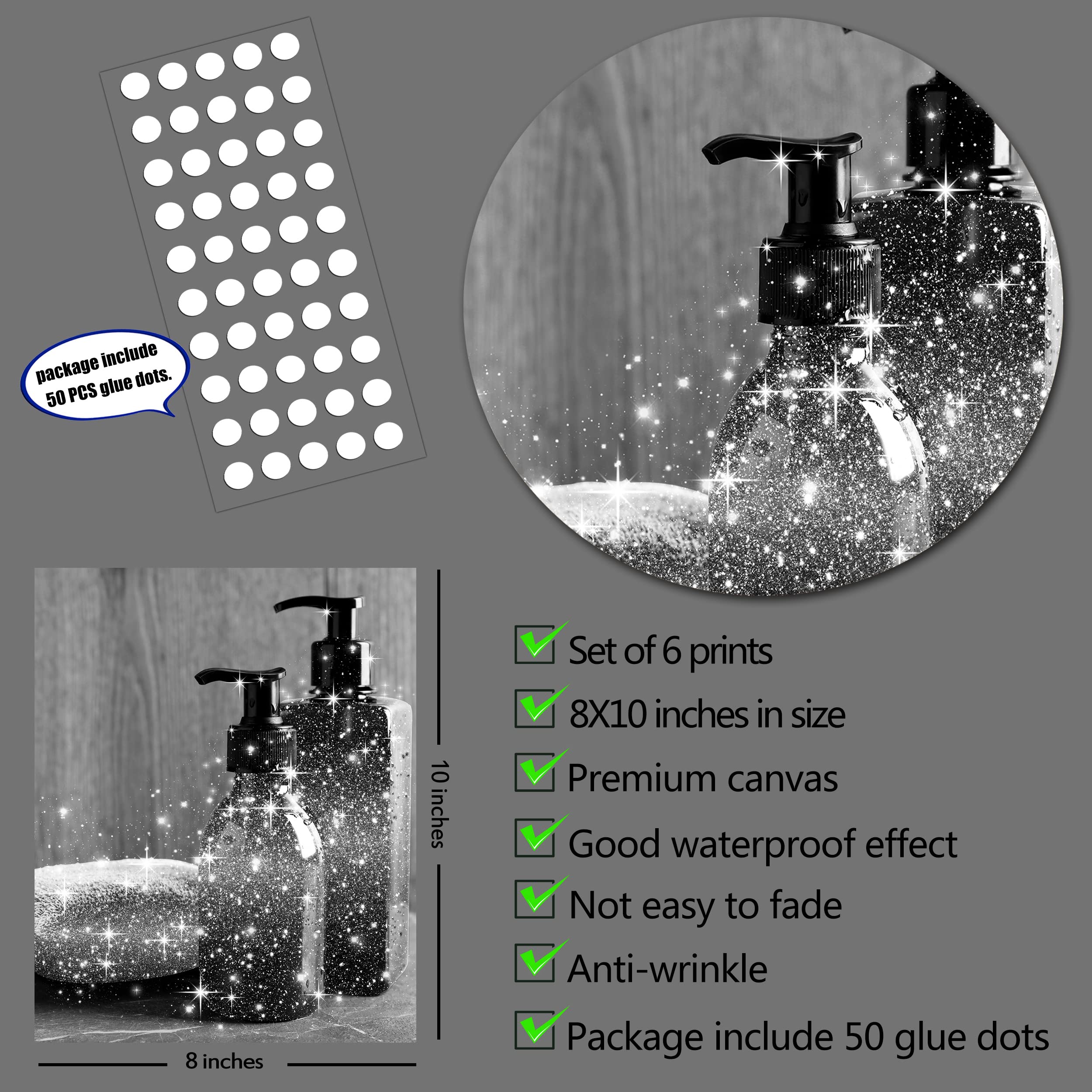 Luodroduo Fashion Wall Art Bathroom Wall Decor Prints Set Of 6 Black And White Glam Glitter Canvas Posters Pictures Photos Artwo