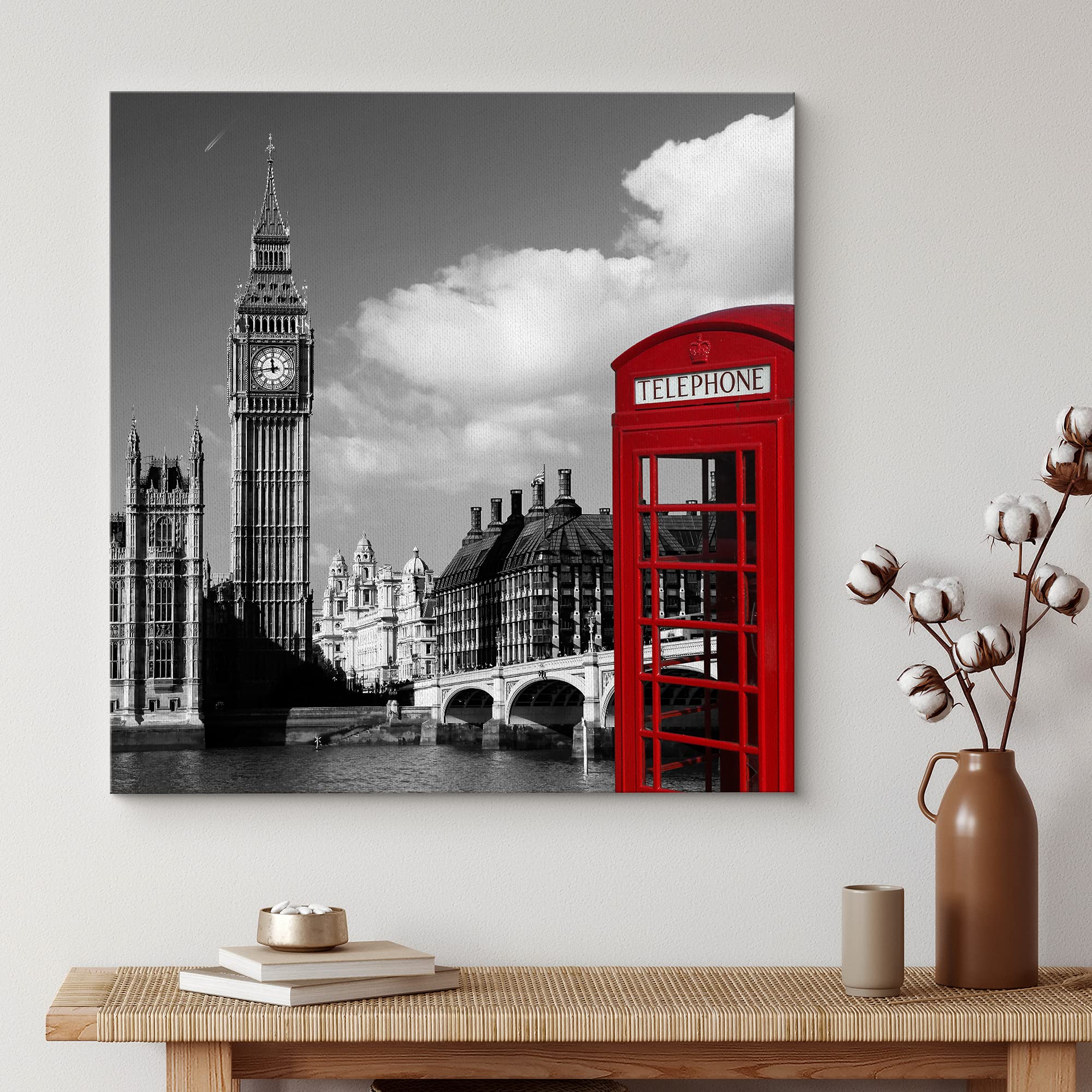 Wall26 Canvas Print Wall Art Pop Of Color Telephone & Big Ben Architecture & Maps Cities Photography Realism Chic Scenic Relax/C