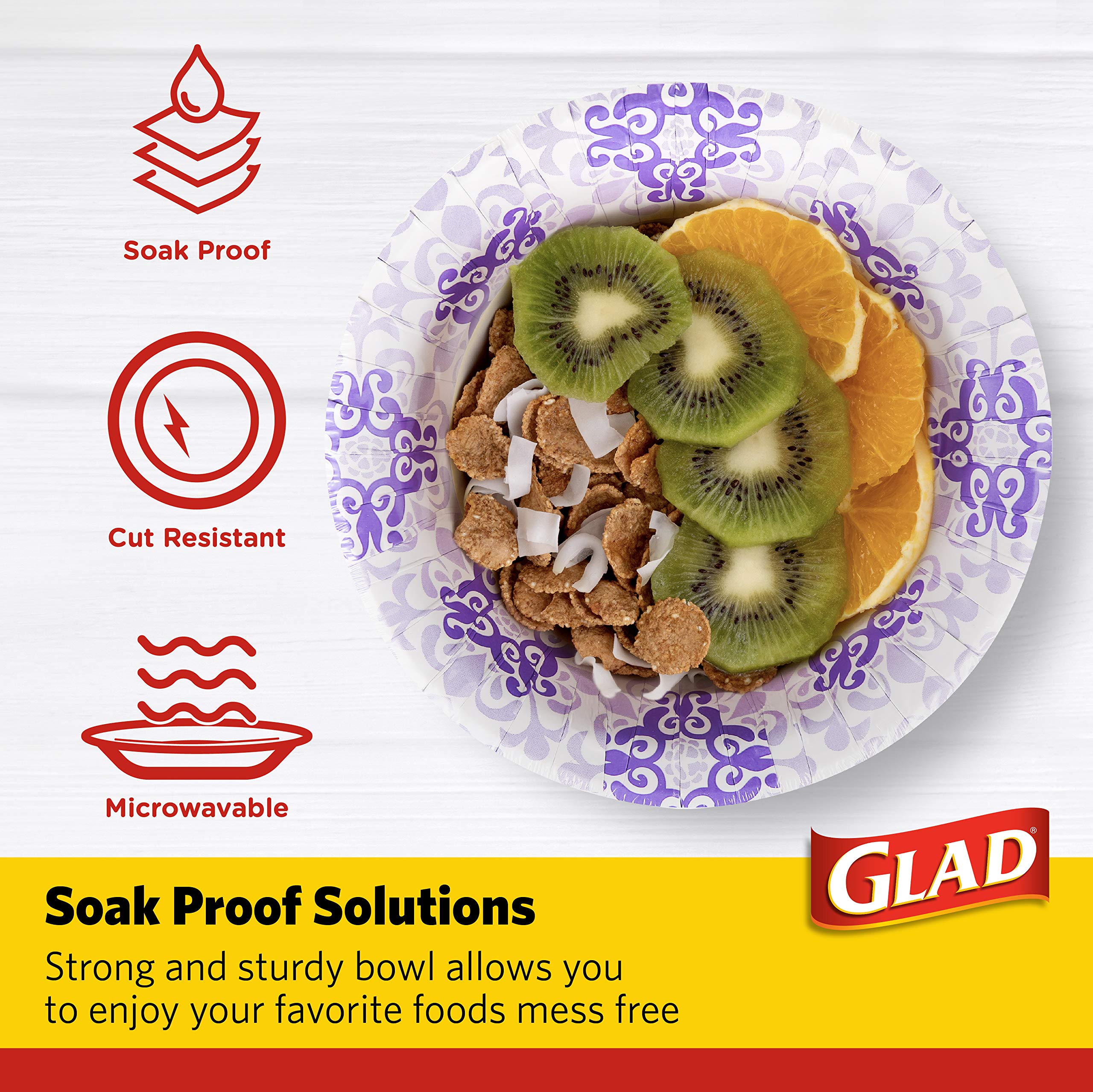 Glad Paper Bowls With Purple Victorian Design, 20Count | Disposable Paper Bowls For Parties & Picnics In Victorian Print | Micro