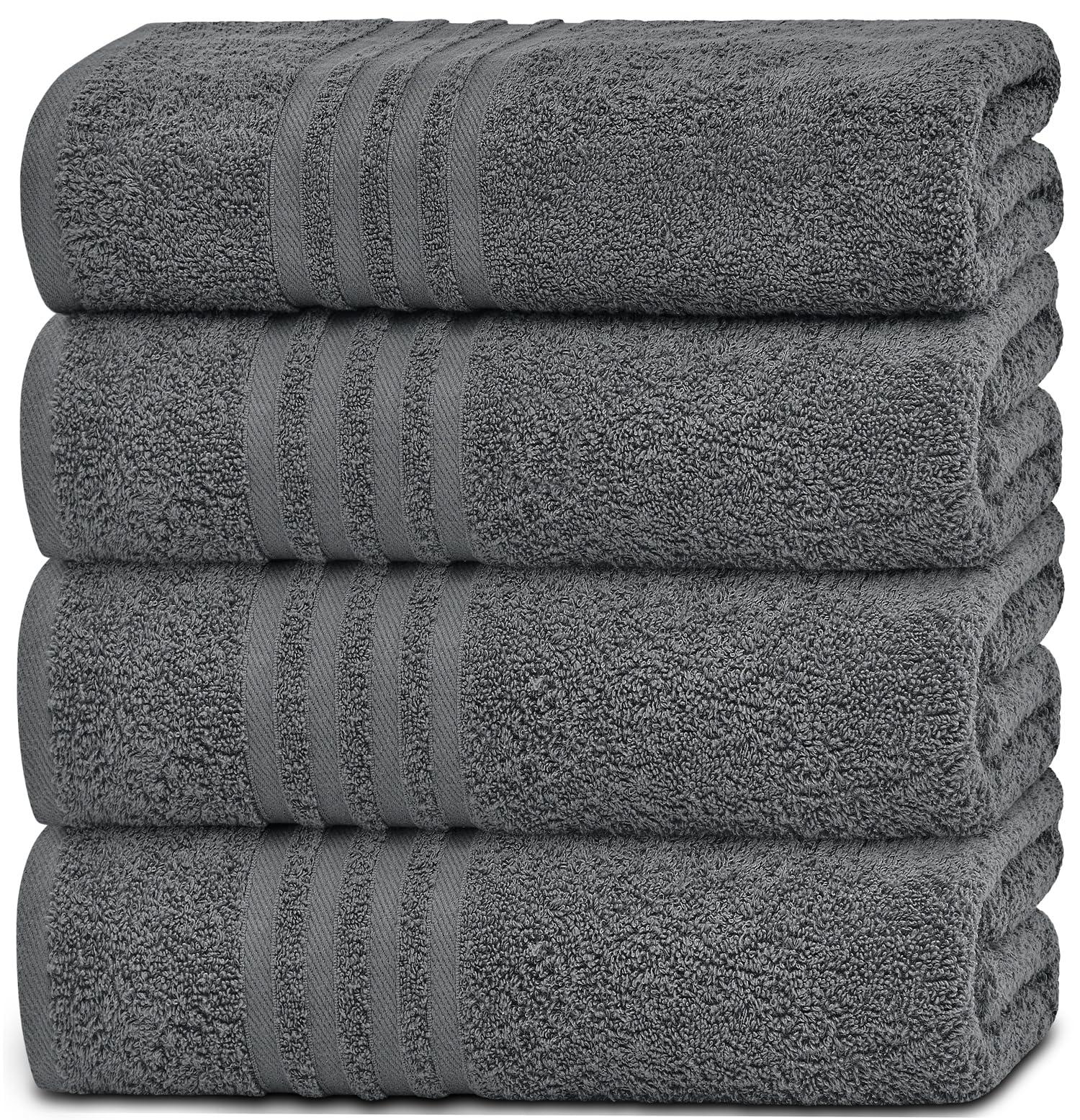White Classic Wealuxe Grey Bath Towels Set Of 4, Cotton Body Towel For Hotel, Gym, Spa, Soft Extra Absorbent Quick Dry Towels Fo