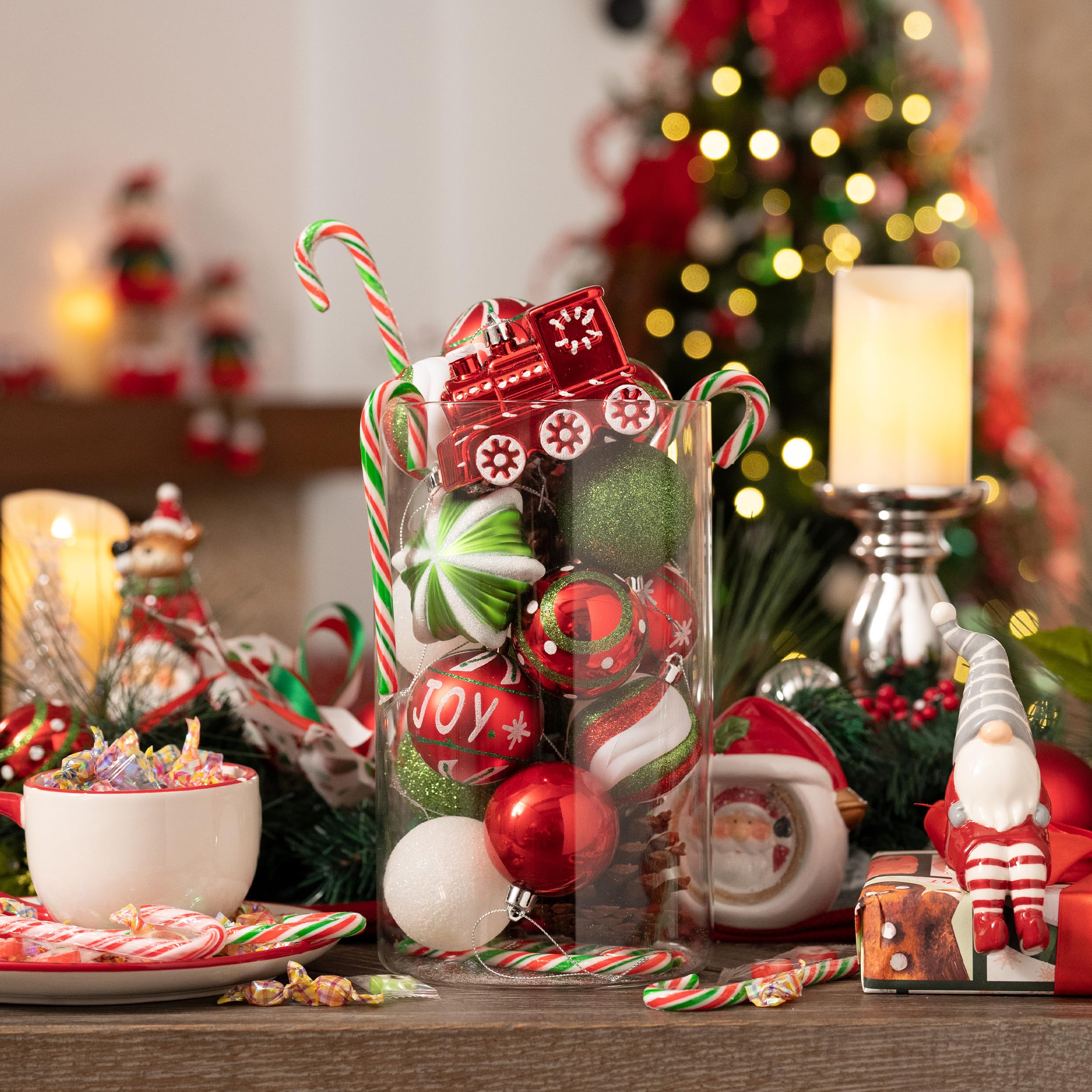 Valery Madelyn Christmas Ornaments Set, 100ct Red Green White Shatterproof Christmas Tree Decorations Variety Ball Ornaments Bul