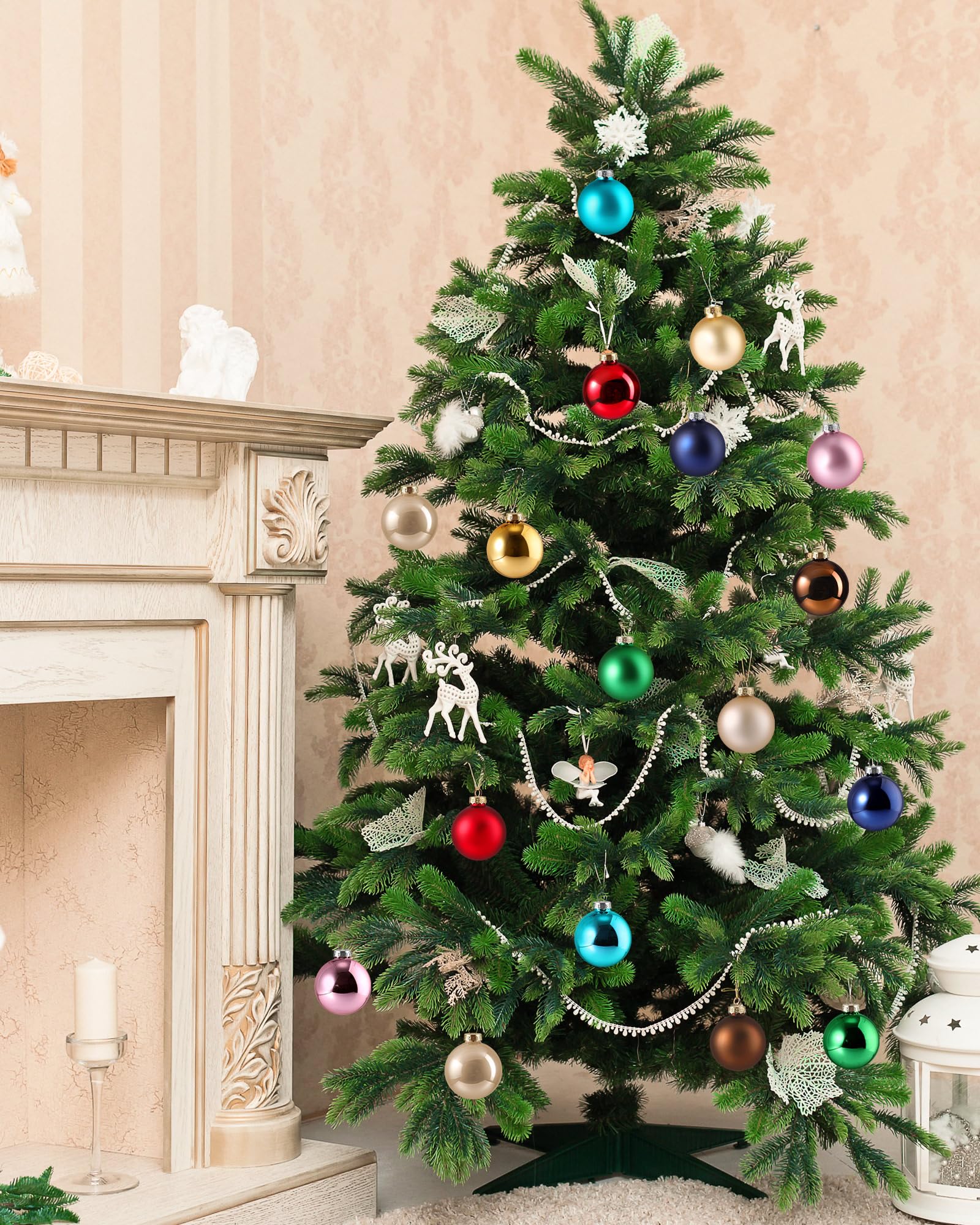 Syhood 16 Pcs Christmas Glass Ball Ornaments Set 2.36 Hanging Glass Bulbs with Loop Hanging String for Christmas Tree Decoration