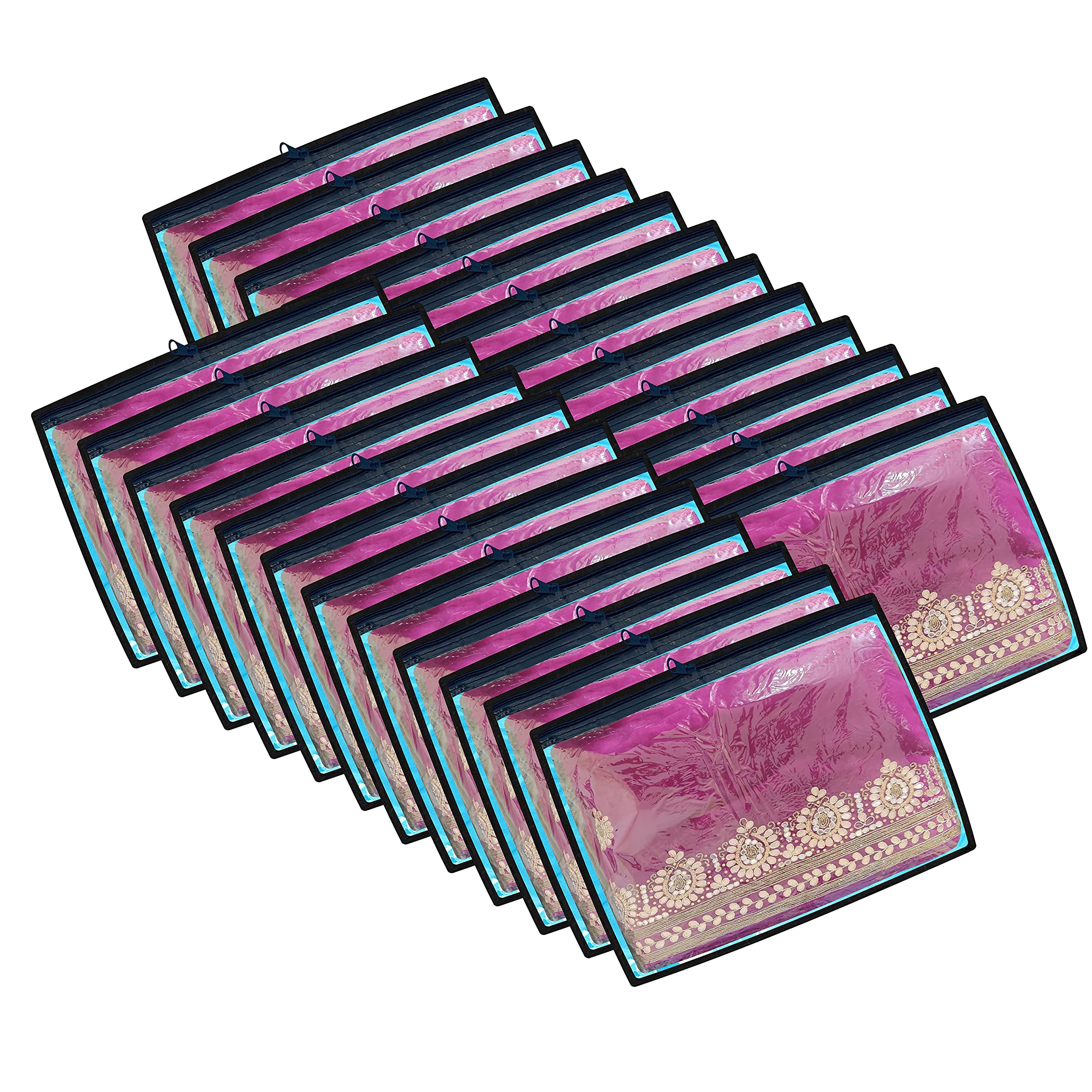 Wings Star Set Of 24 Single Saree Cover| Clothes Storage Bags| Wardrobe Organiser With Transparent Top (Blue)