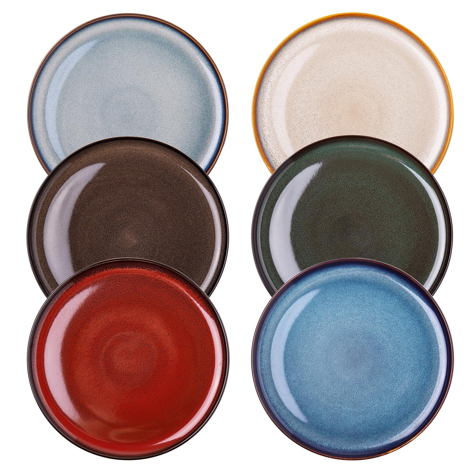 LERATIO Ceramic Plates Set of 6, 10.5 Inch Reactive Glaze Light Weight Porcelain Salad Plates,Modern Shape Dinnerware Dishes Set