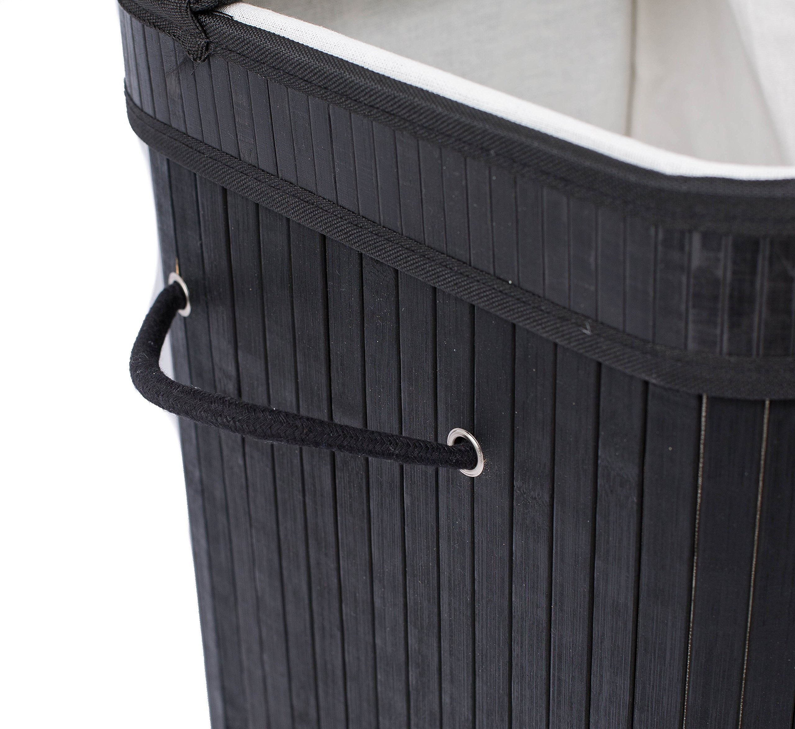 Birdrock Home Double Laundry Hamper With Lid And Cloth Liner - Bamboo - Black - Easily Transport Laundry Basket - 2 Section Coll